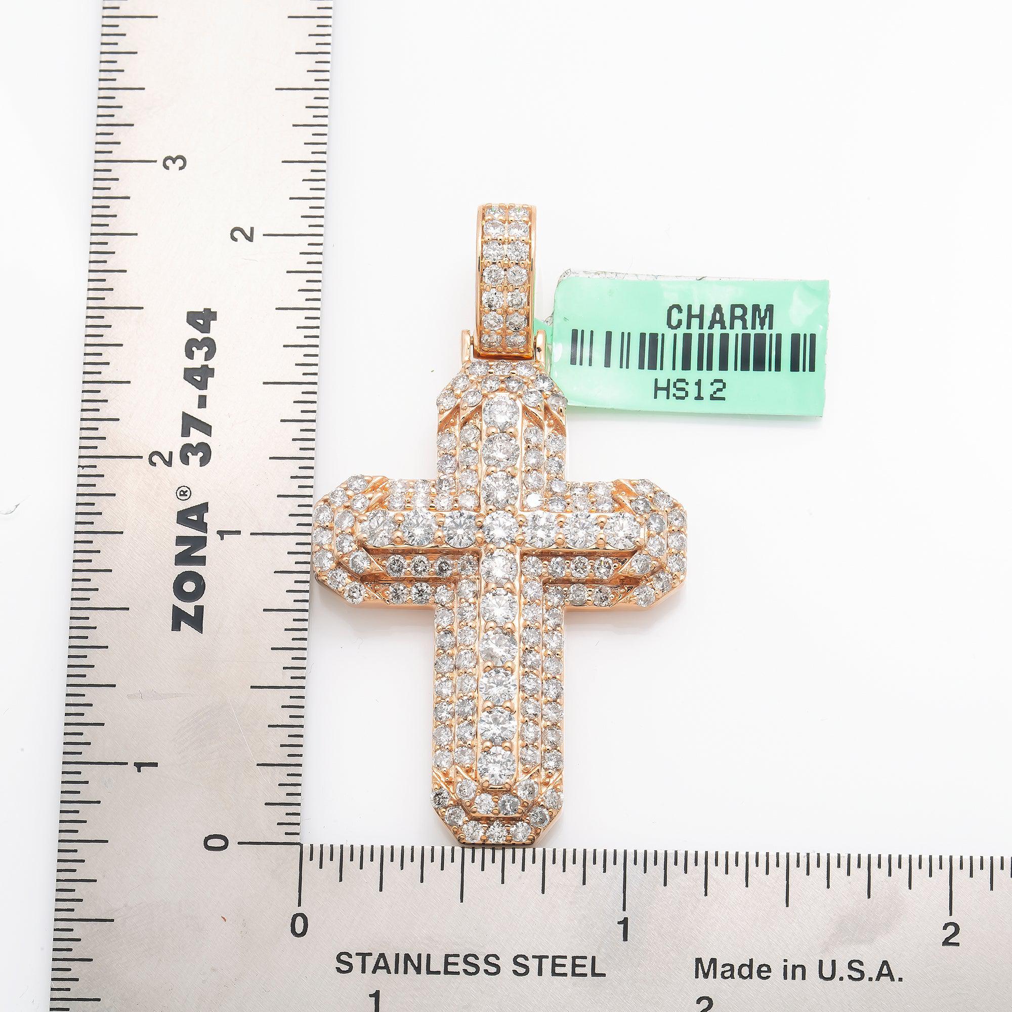 14K GOLD ROUND DIAMOND CROSS PENDANT 4.50 CT