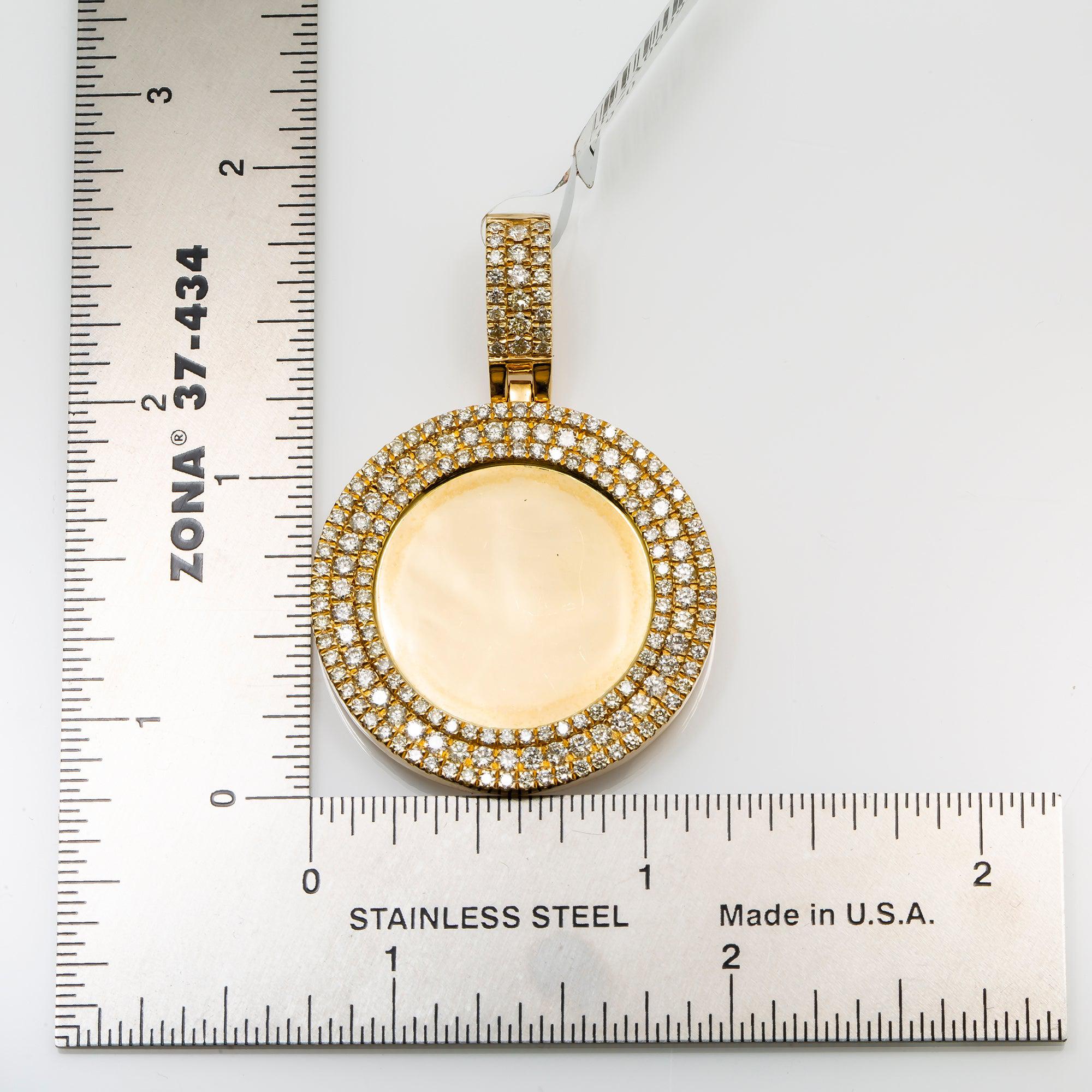 14K YELLOW GOLD ROUND DIAMOND CIRCLE PICTURE PENDANT 2.75 CT