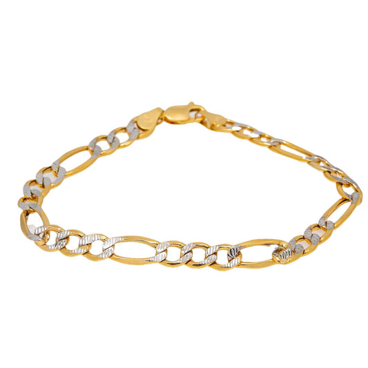 HOLLOW 10K YELLOW GOLD DIAMOND CUT FIGARO BRACELET