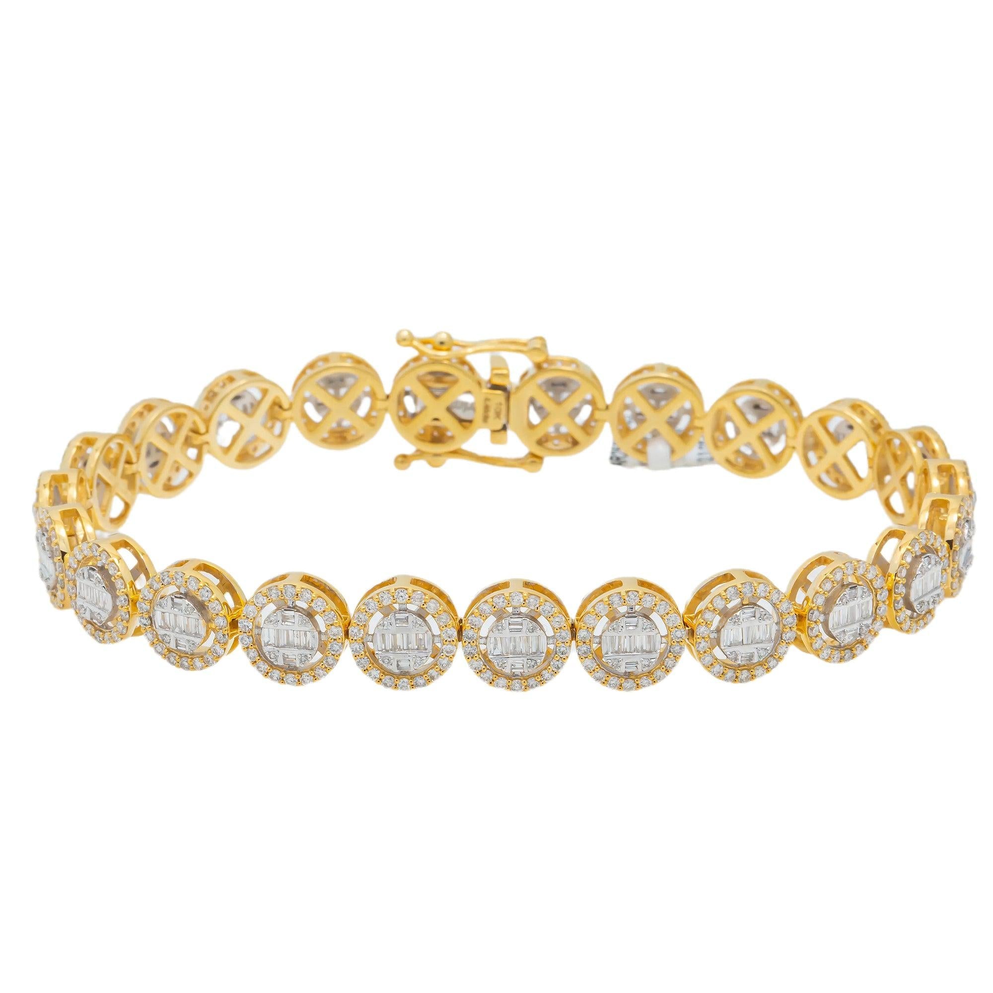 10K GOLD ROUND SHAPE BAGUETTE DIAMONDS BRACELET 4.16 CT