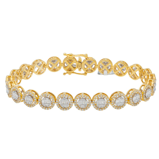 10K GOLD ROUND SHAPE BAGUETTE DIAMONDS BRACELET 4.16 CT