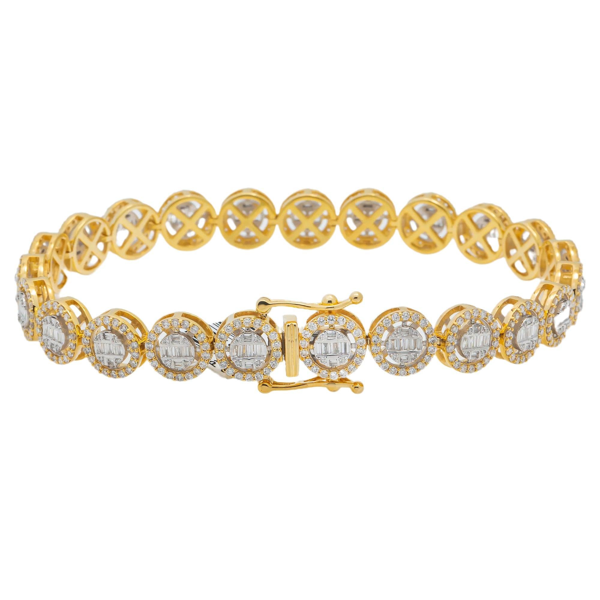 10K GOLD ROUND SHAPE BAGUETTE DIAMONDS BRACELET 4.16 CT