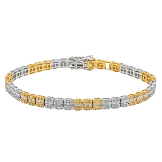 10K GOLD TWO TONE BAGUETTE DIAMONDS BRACELET 3.31 CT