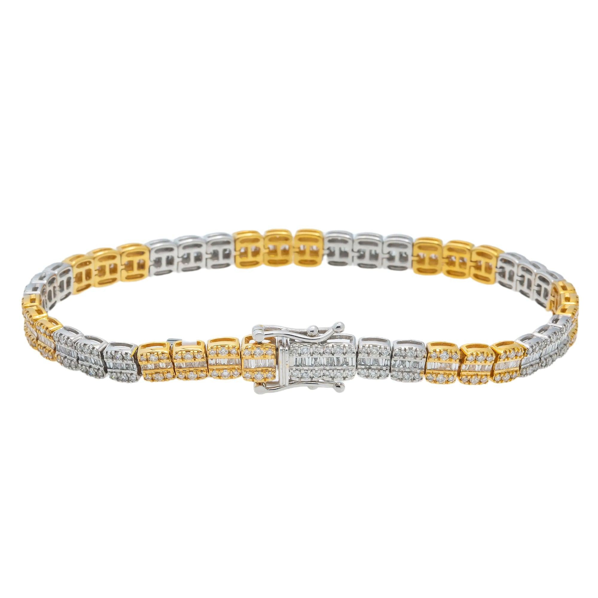 10K GOLD TWO TONE BAGUETTE DIAMONDS BRACELET 3.31 CT