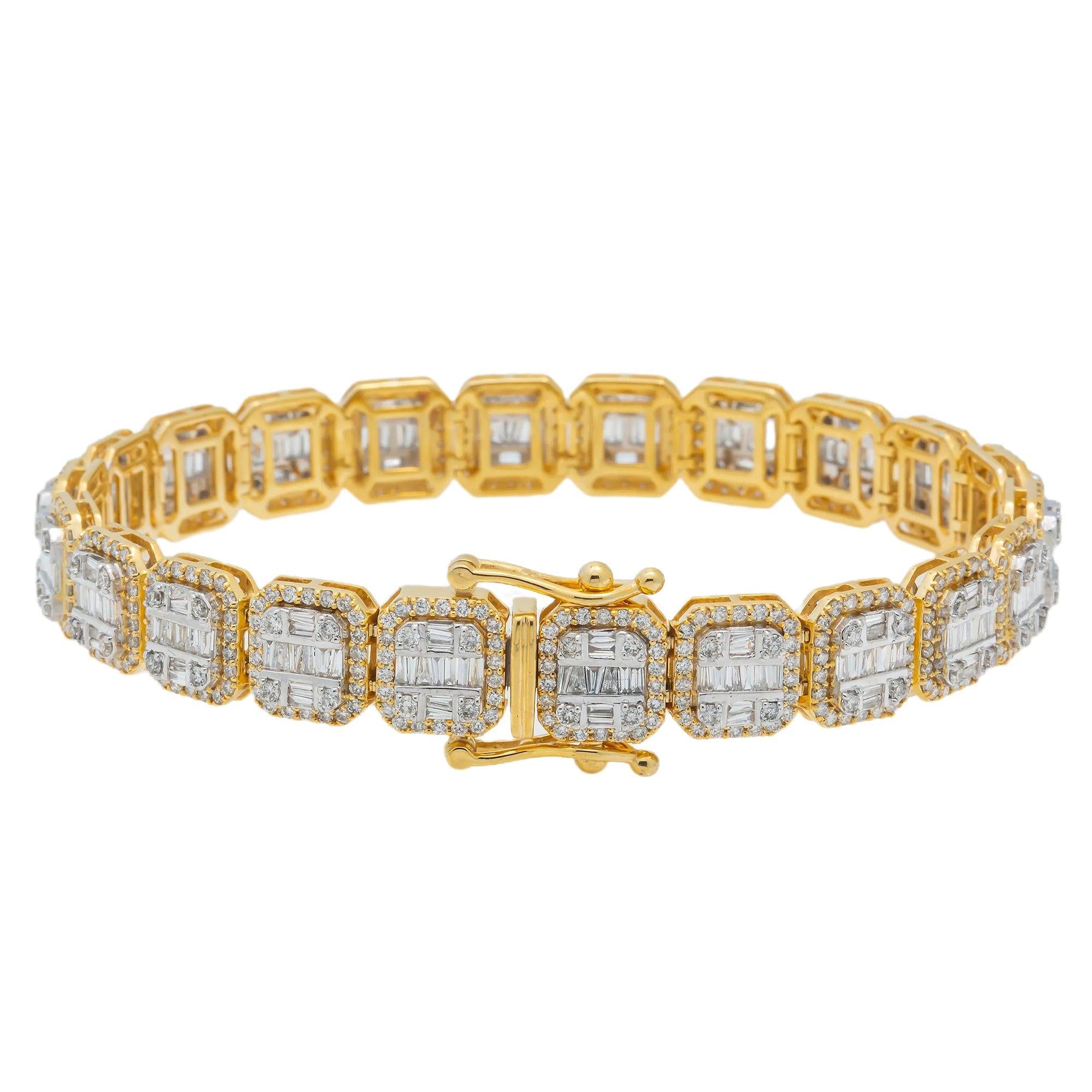 10K GOLD SQUARE SHAPE BAGUETTE DIAMONDS BRACELET 8.03 CT