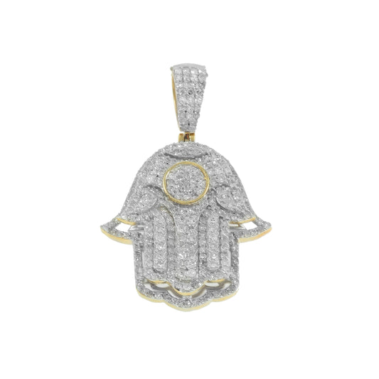 10K GOLD DIAMOND 3D HAMSA PENDANT 1.31 CT