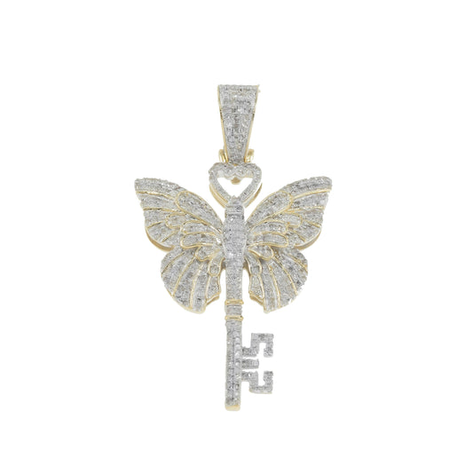 10K GOLD DIAMOND BUTTERFLY KEY PENDANT 0.97 CT
