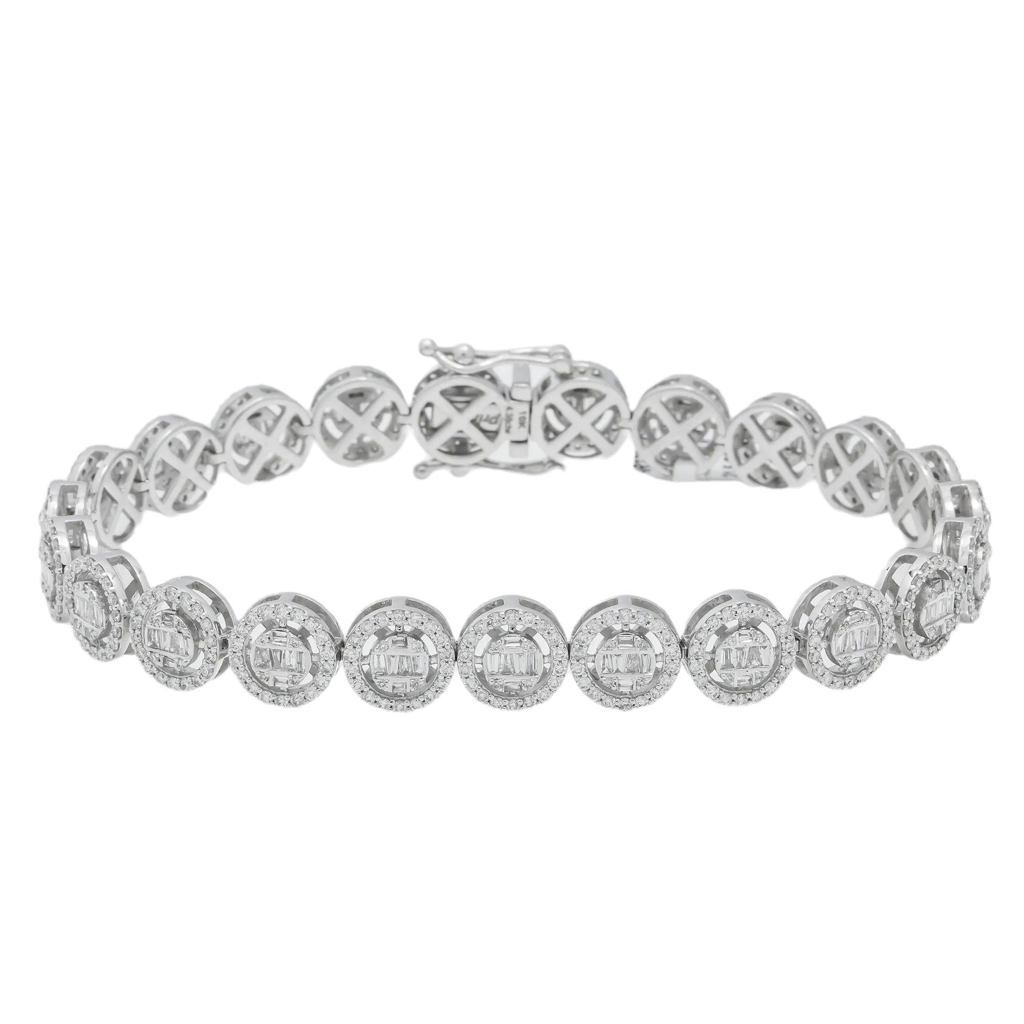 10K GOLD TWO TONE ROUND SHAPE BAGUETTE DIAMONDS BRACELET 4.38 CT