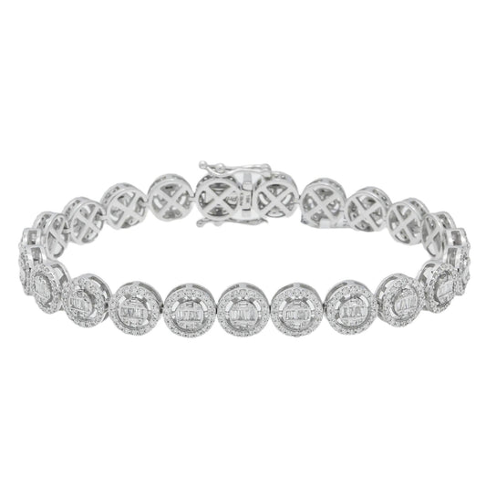 10K GOLD TWO TONE ROUND SHAPE BAGUETTE DIAMONDS BRACELET 4.38 CT