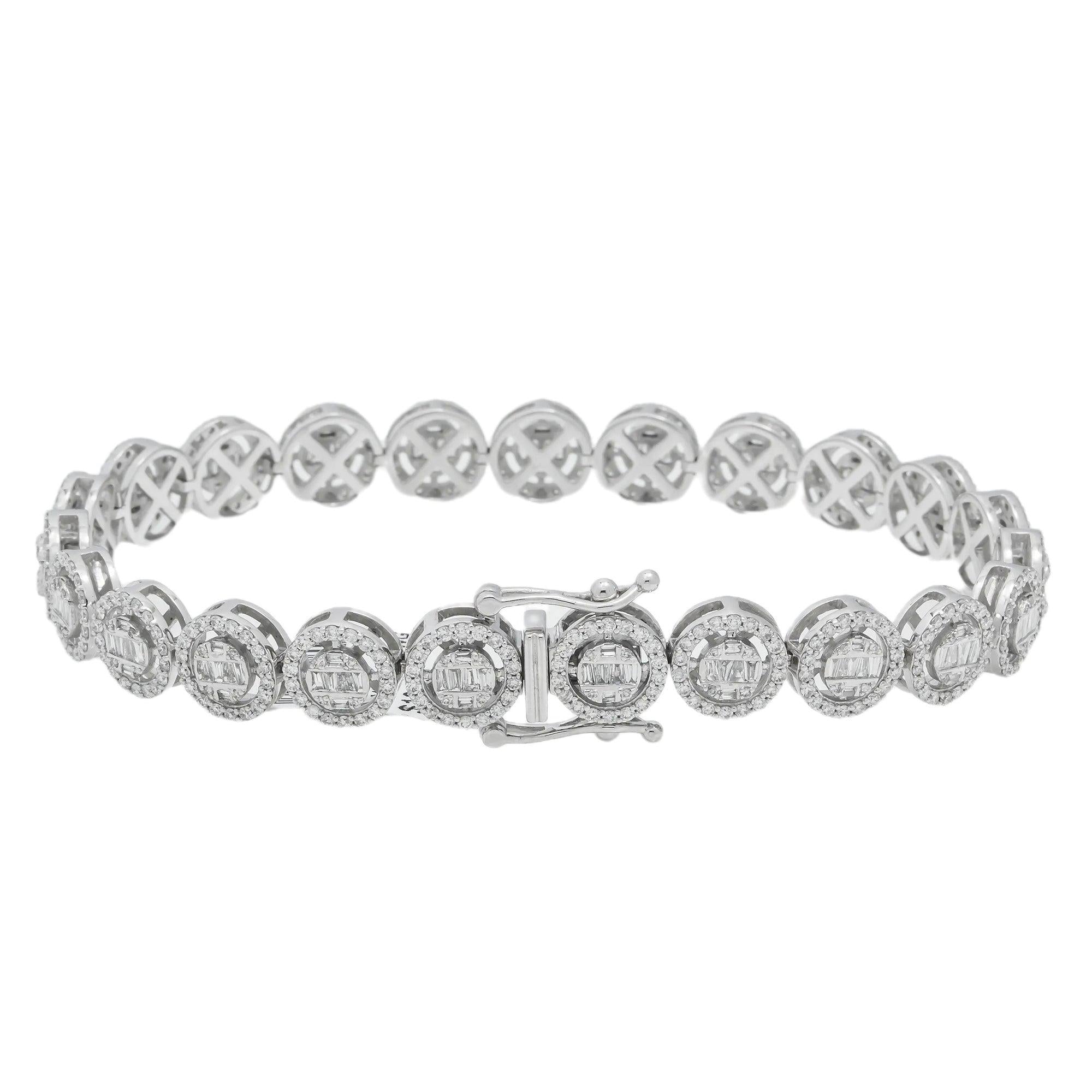 10K GOLD TWO TONE ROUND SHAPE BAGUETTE DIAMONDS BRACELET 4.38 CT