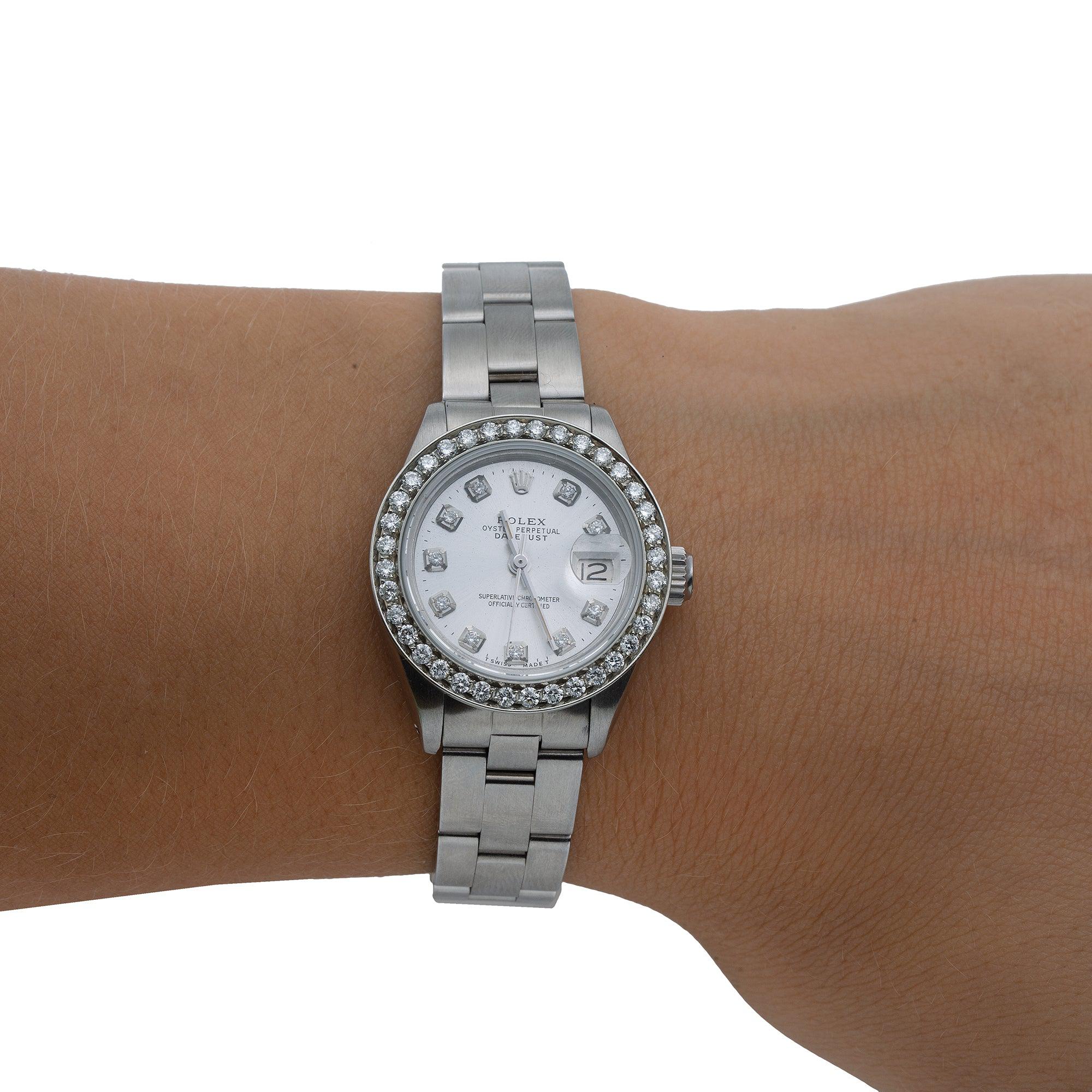 Rolex Datejust Ladies Diamond Watch, 6916 26mm, Silver Diamond Dial With 0.90 CT Diamonds