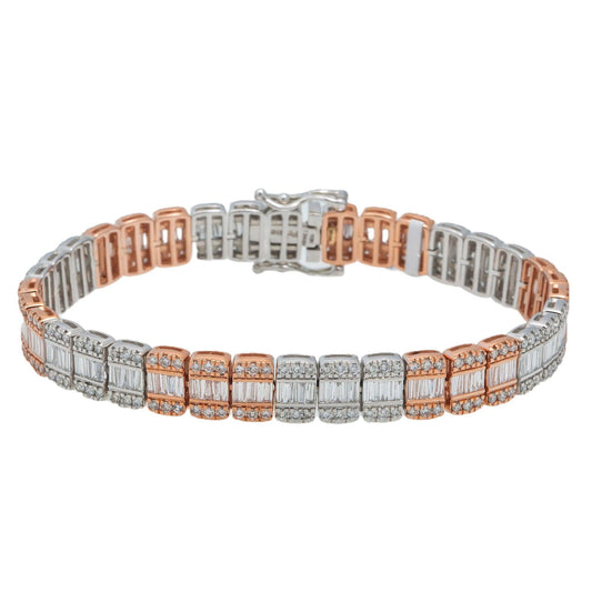 10K GOLD TWO TONE BAGUETTE DIAMONDS BRACELET 7.84 CT