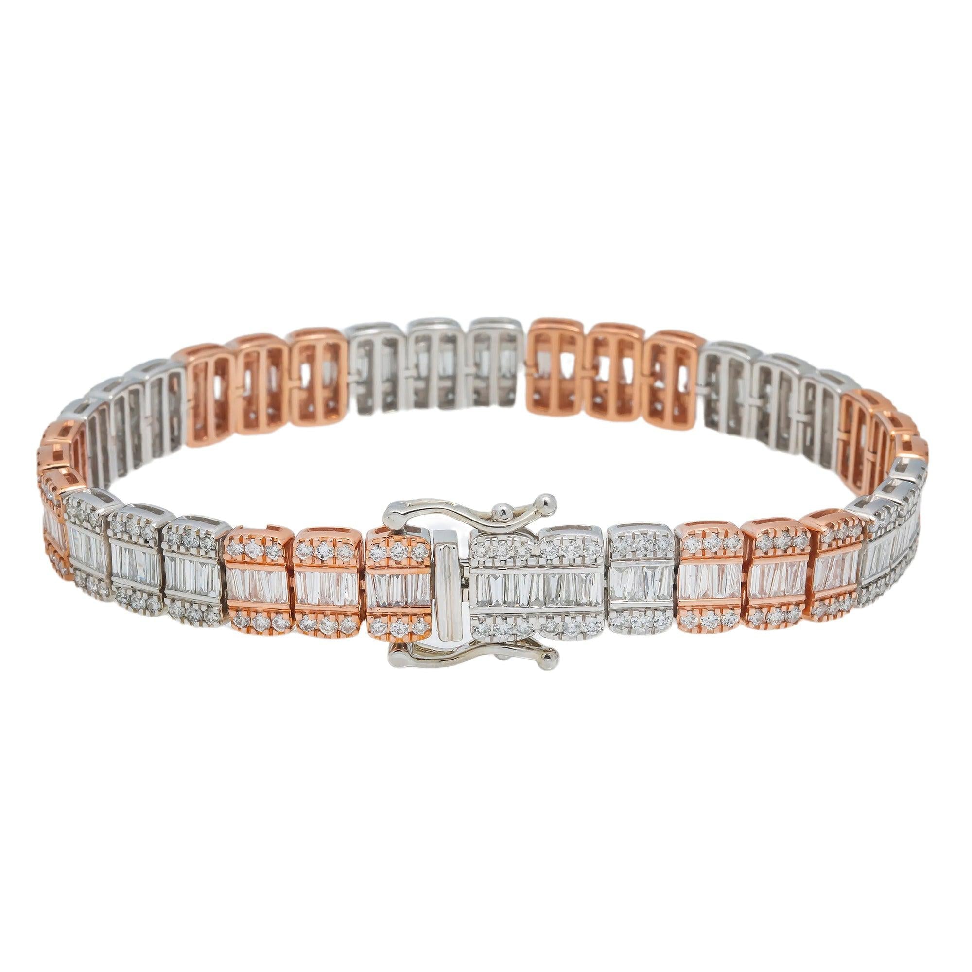 10K GOLD TWO TONE BAGUETTE DIAMONDS BRACELET 7.84 CT
