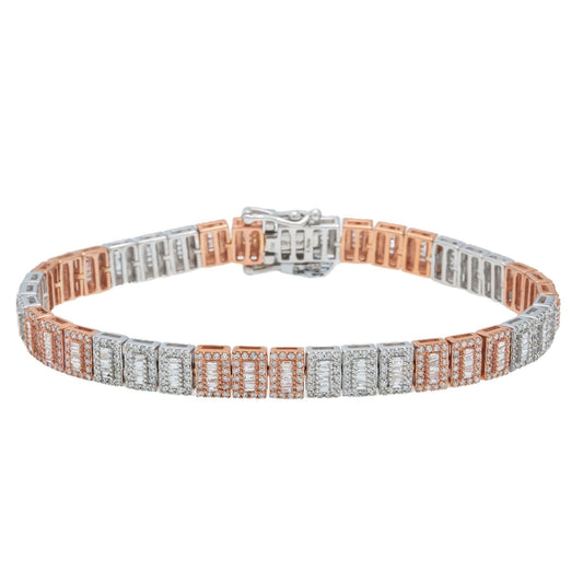 10K GOLD TWO TONE BAGUETTE DIAMONDS BRACELET 4.76 CT