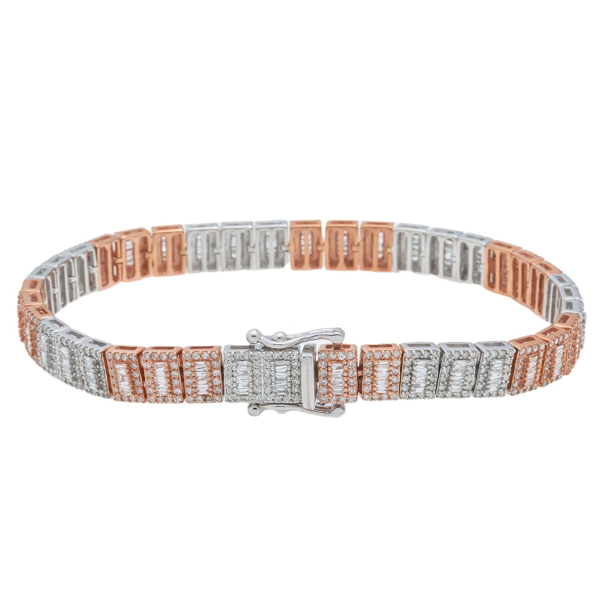 10K GOLD TWO TONE BAGUETTE DIAMONDS BRACELET 4.76 CT