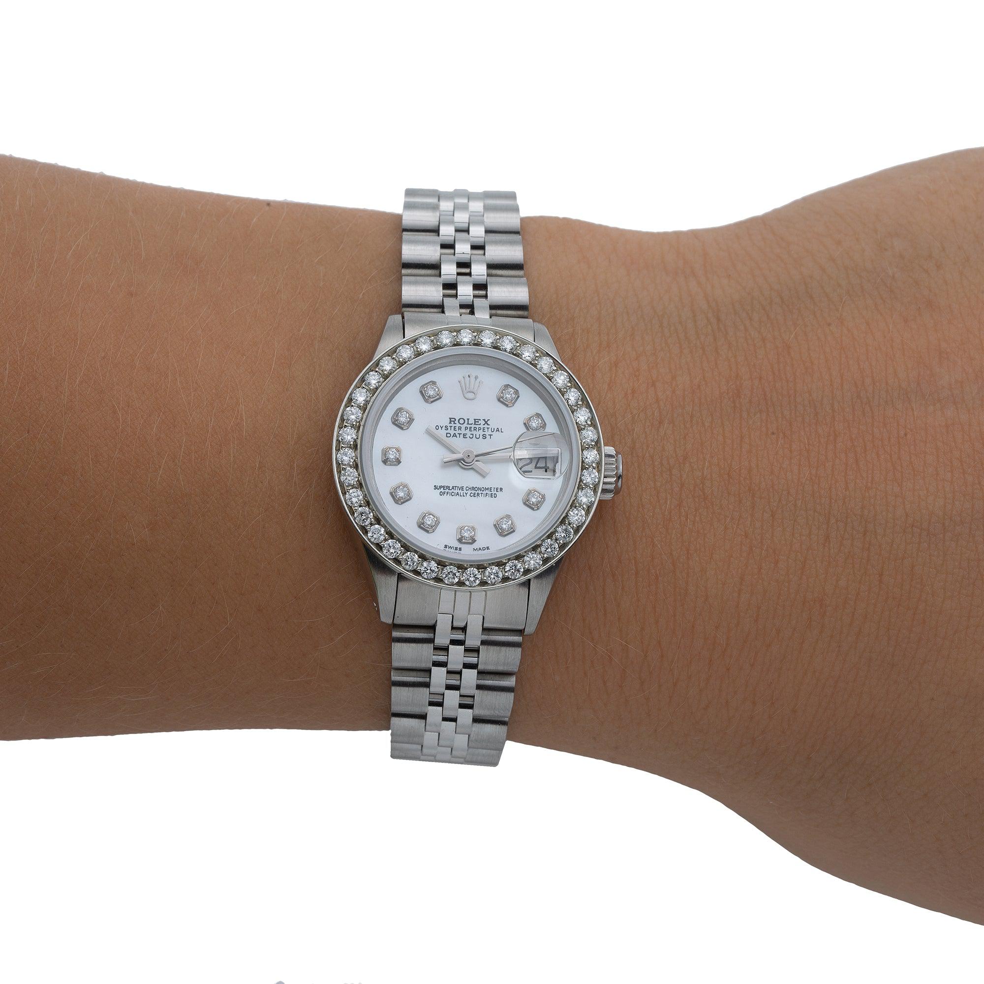 Rolex DateJust Diamond Watch 6924 26mm Silver Diamond Dial With 0.90 CT Diamonds