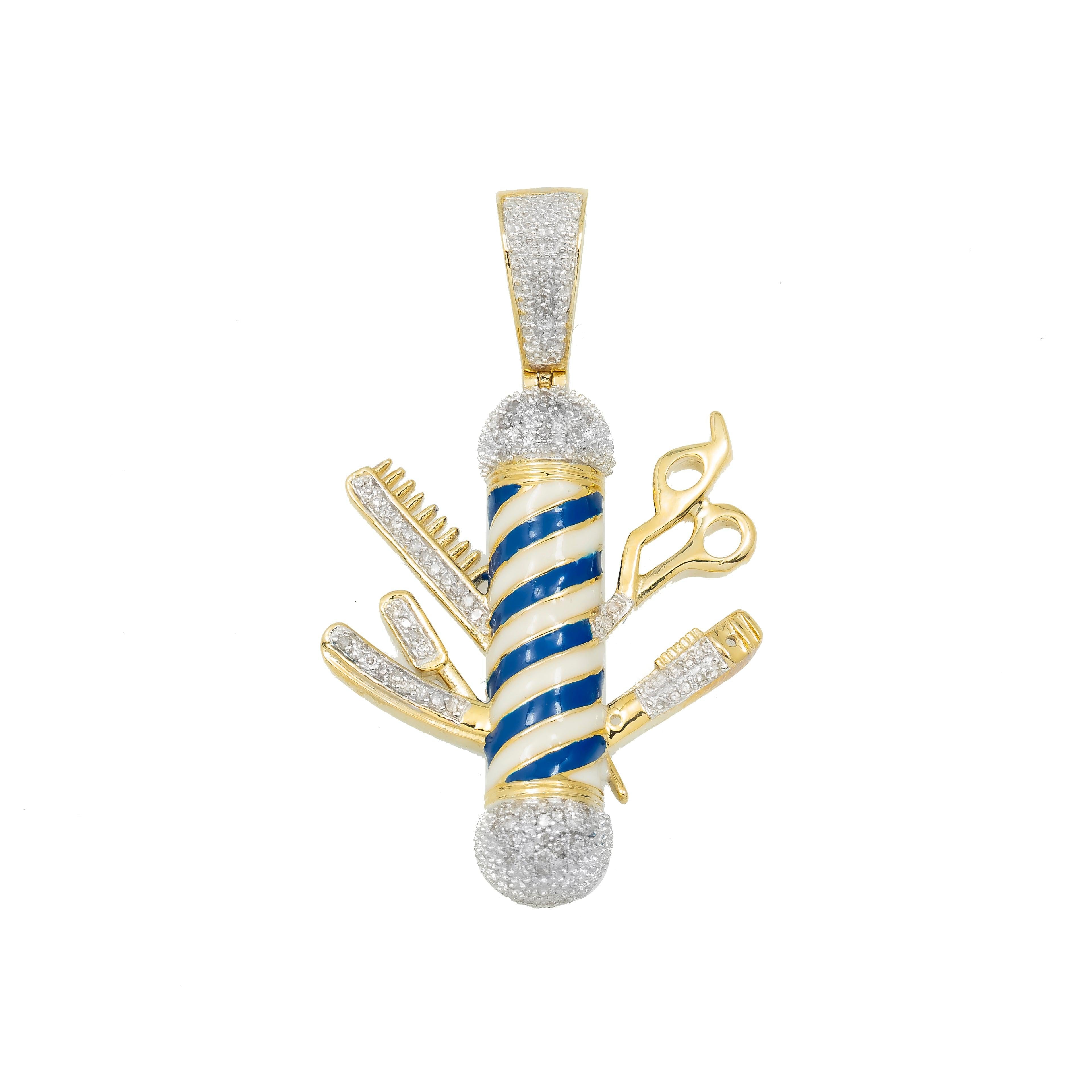 10K GOLD DIAMOND BARBER SHOP PENDANT 0.28 CT