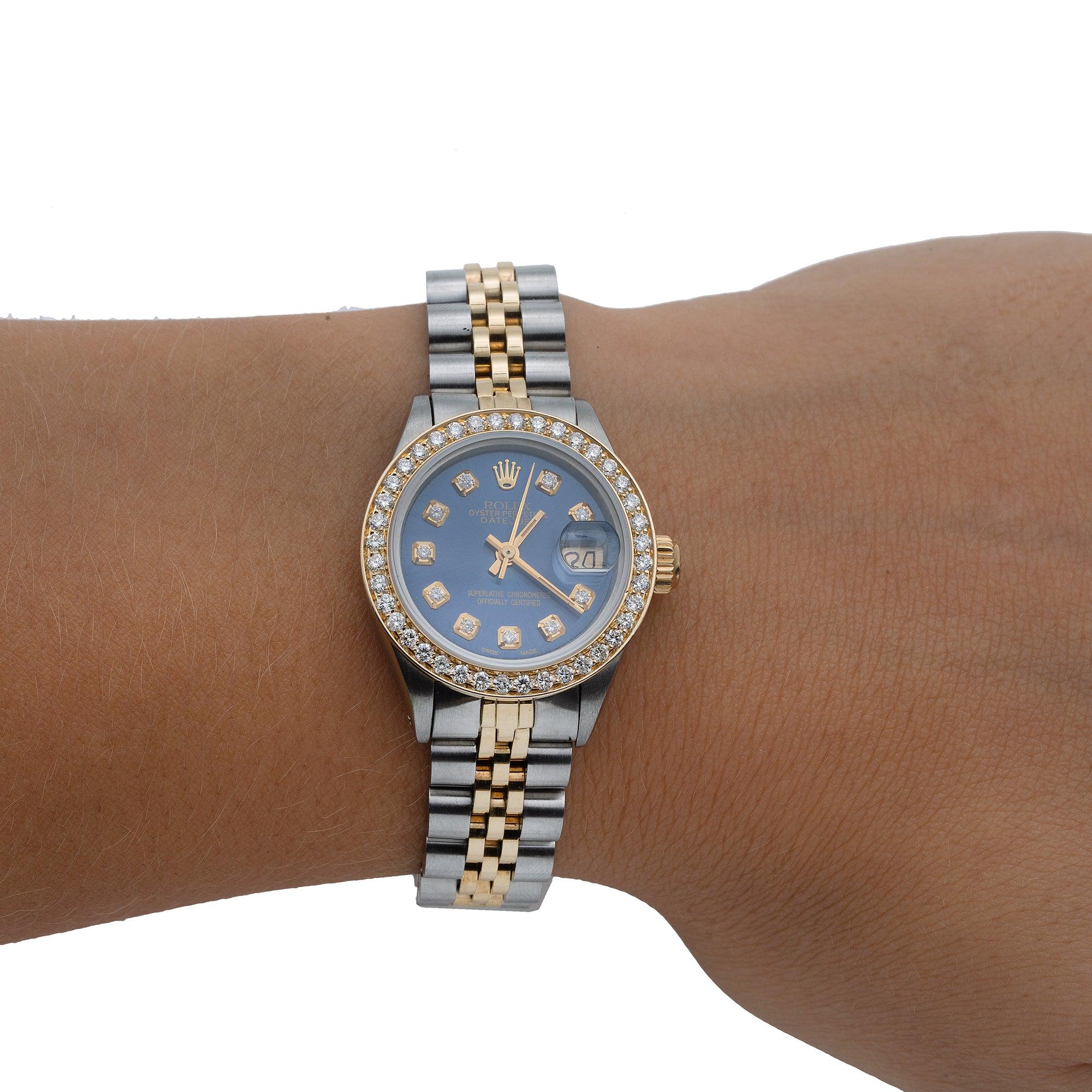 Rolex Lady-Datejust Diamond Watch, 6917 26mm, Blue Diamond Dial With 1.2 CT Diamonds