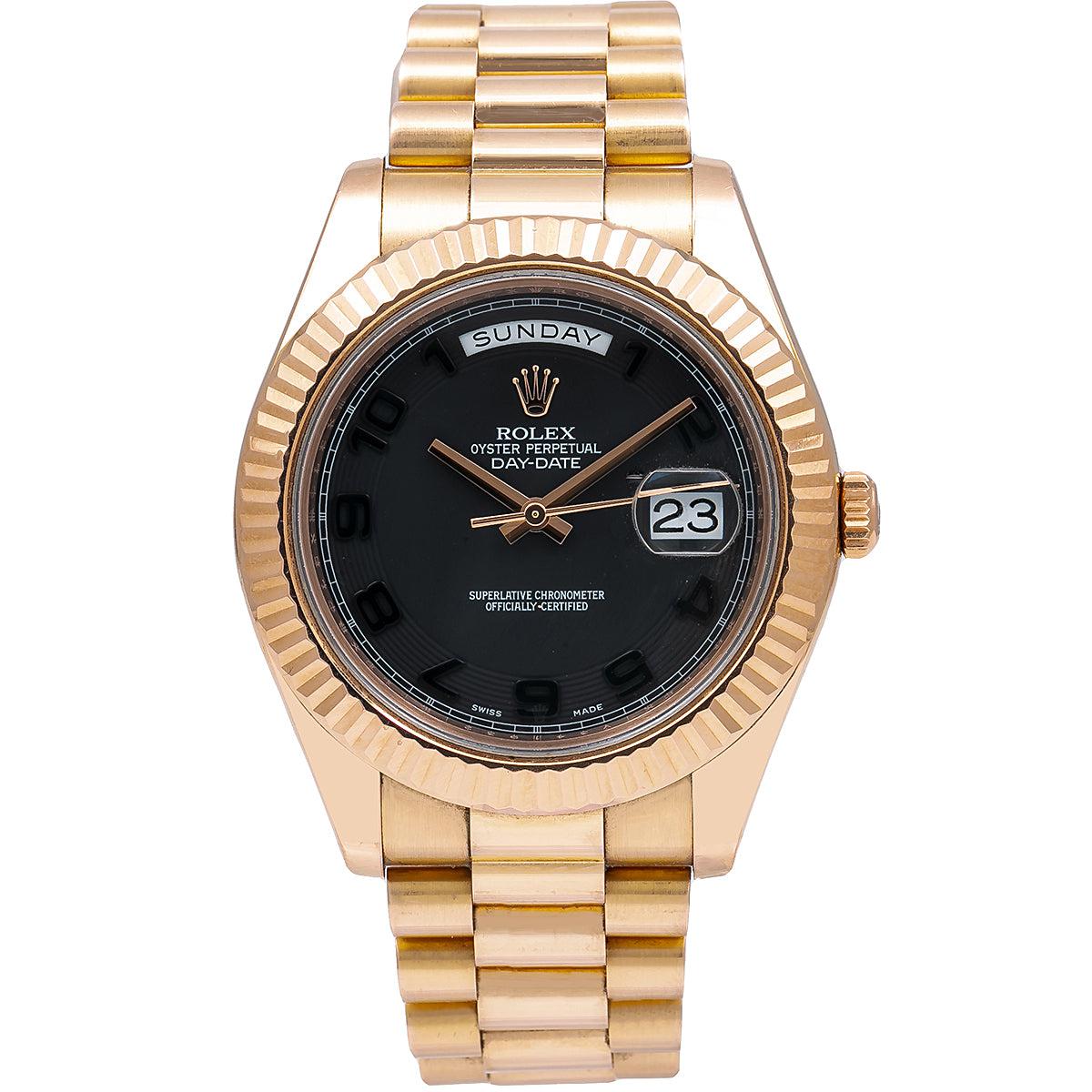 Rolex Day-Date II 218235 41MM Black Dial With Rose Gold President Bracelet