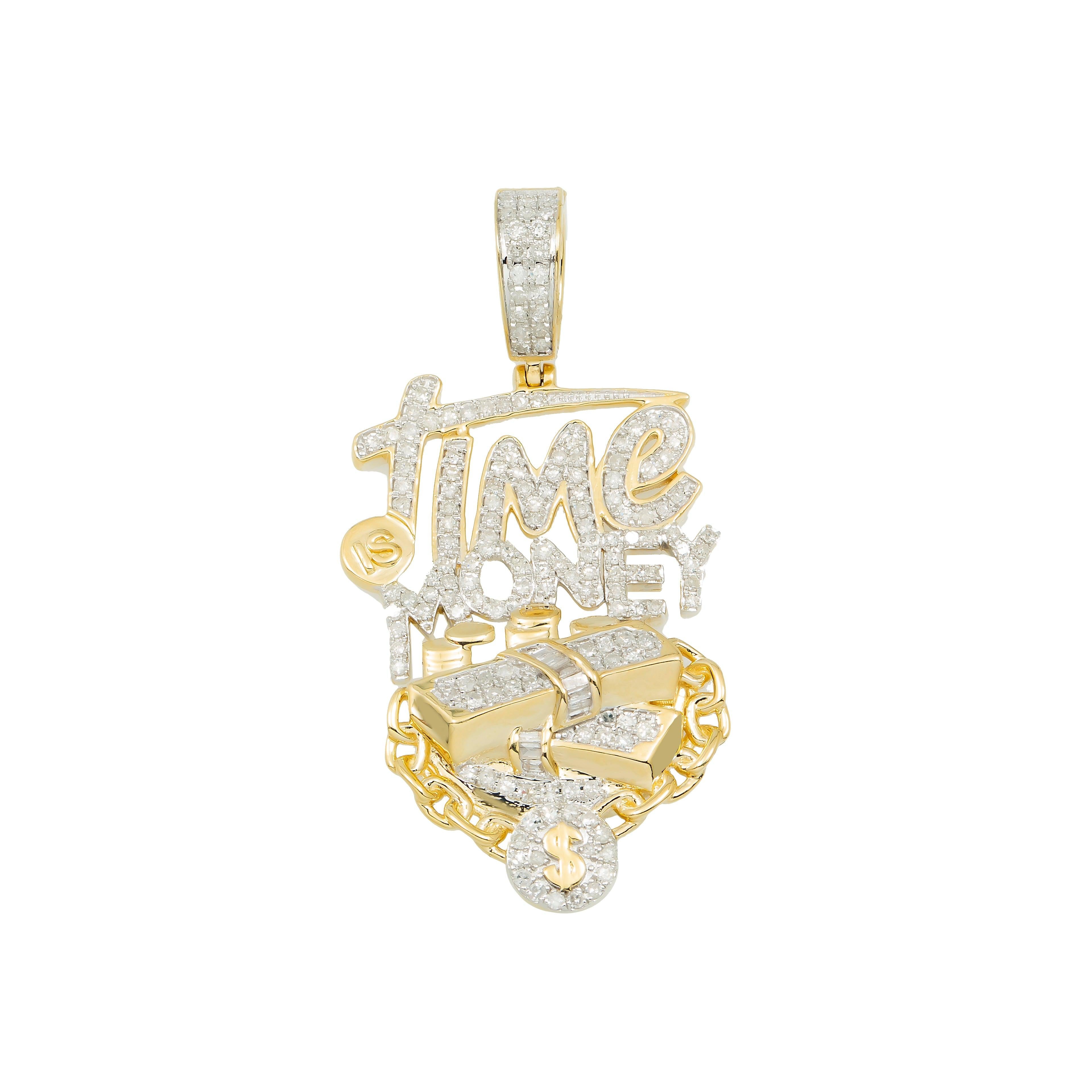 14K YELLOW GOLD DIAMOND TIME IS MONEY CUSTOM PENDANT 1.07 CT