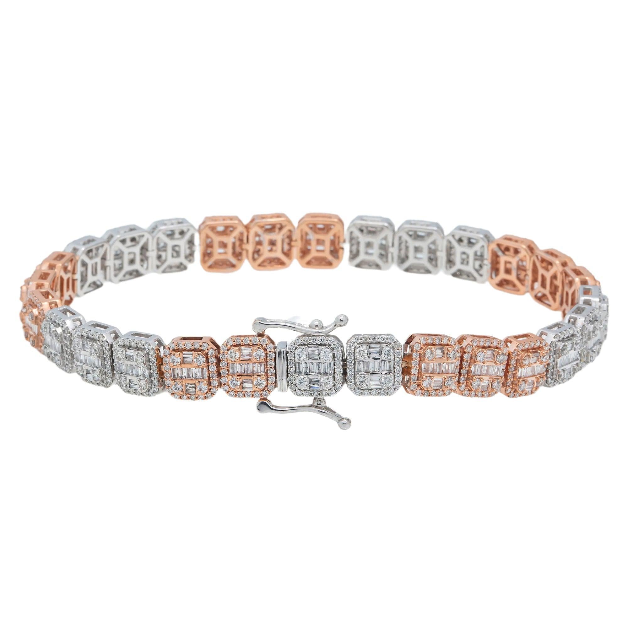 10K GOLD TWO TONE SQUARE SHAPE BAGUETTE DIAMONDS BRACELET 5.80 CT