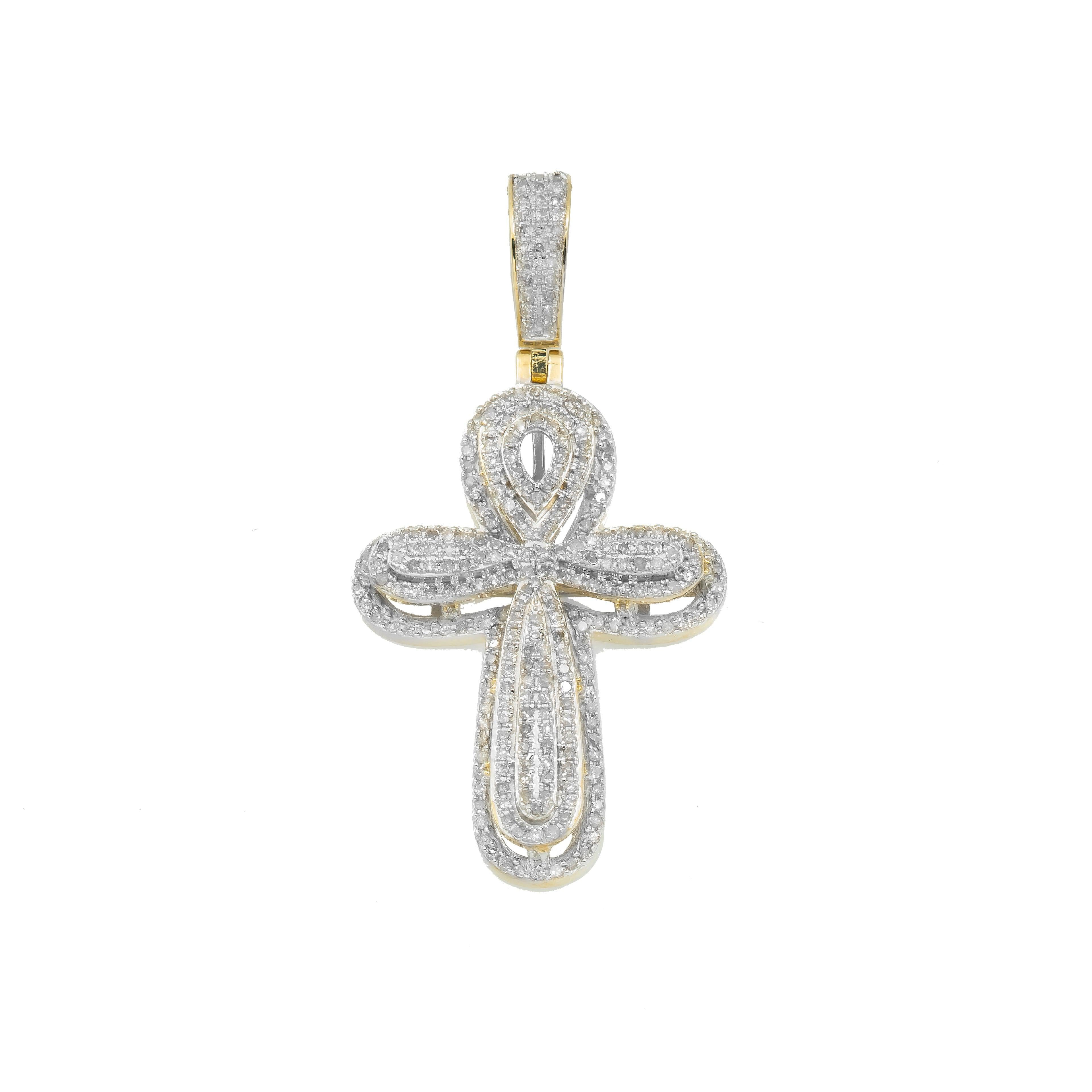 10K GOLD DIAMOND ROUNDED CROSS PENDANT 0.97 CT