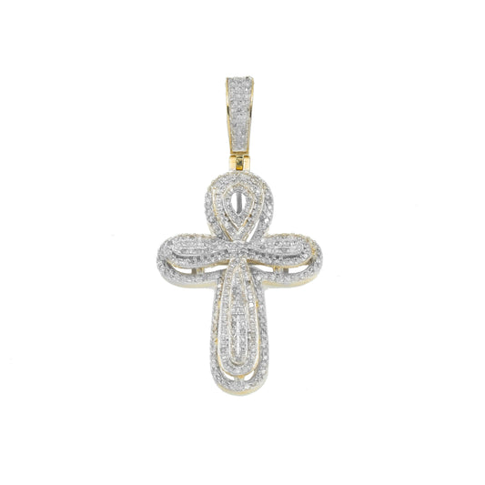 10K GOLD DIAMOND ROUNDED CROSS PENDANT 0.97 CT