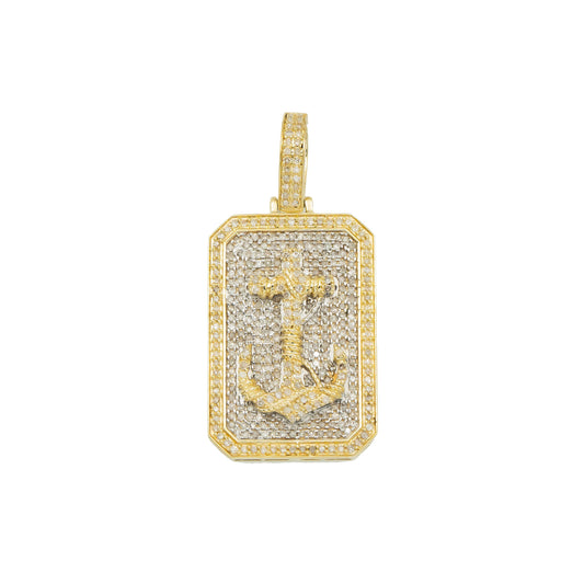 10K GOLD TWO-TONE DIAMOND ANCHOR DOG TAG PENDANT 1.10 CT