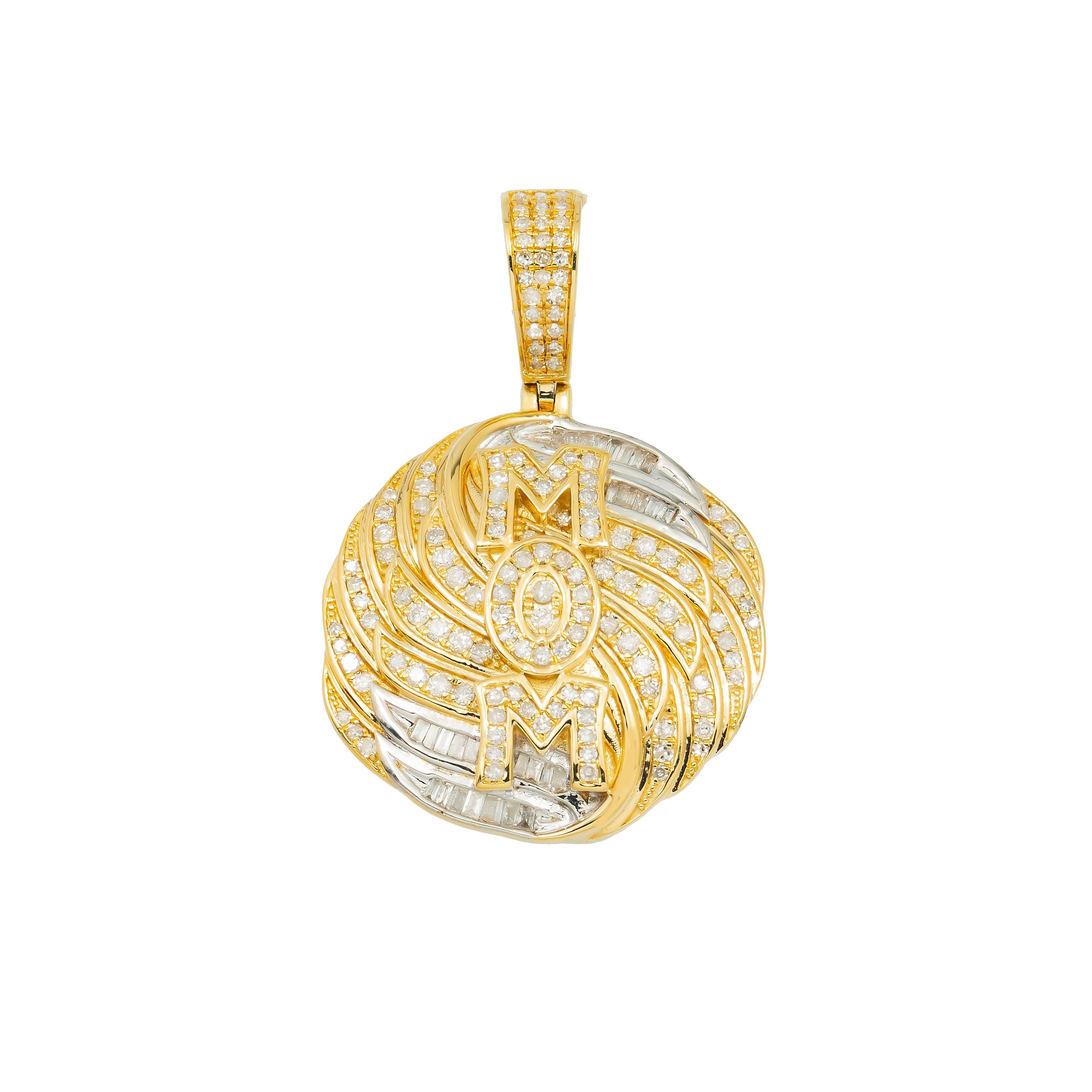 14K GOLD TWO-TONE DIAMOND MOM CIRCLE SHAPE PENDANT 1.00 CT