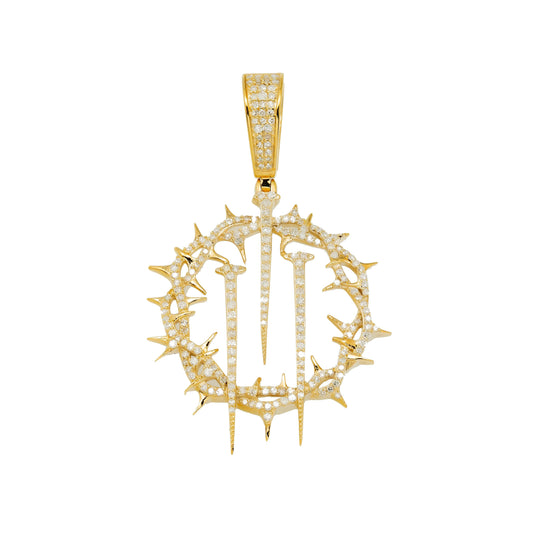 14K GOLD DIAMOND BARBED WIRE AND NAILS PENDANT 0.88 CT