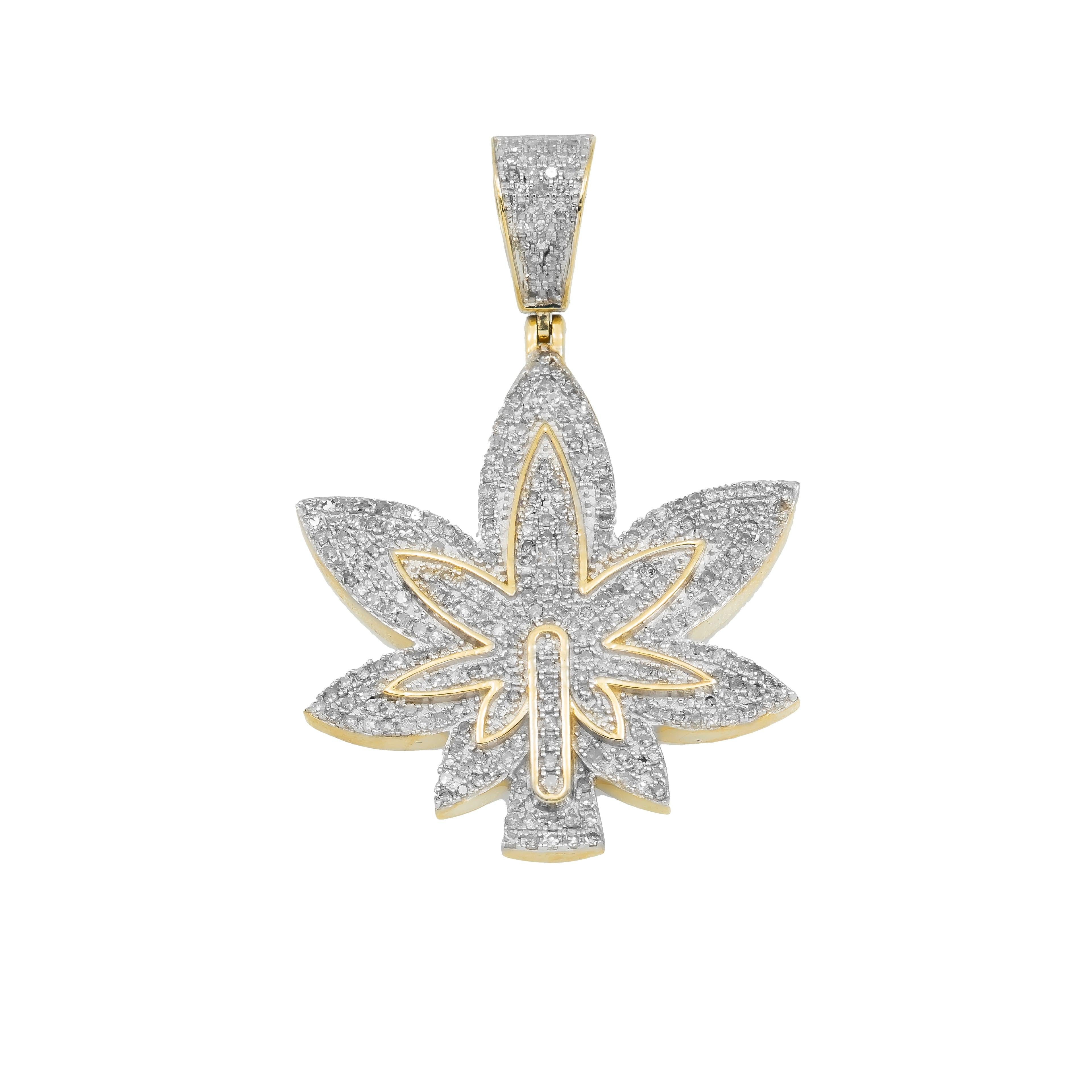 10K GOLD DIAMOND 3D CANNABIS LEAF PENDANT 1.06 CT