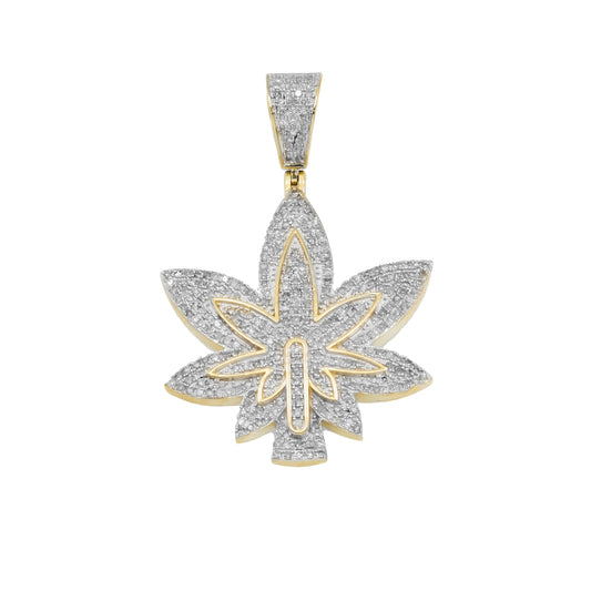 10K GOLD DIAMOND 3D CANNABIS LEAF PENDANT 1.06 CT