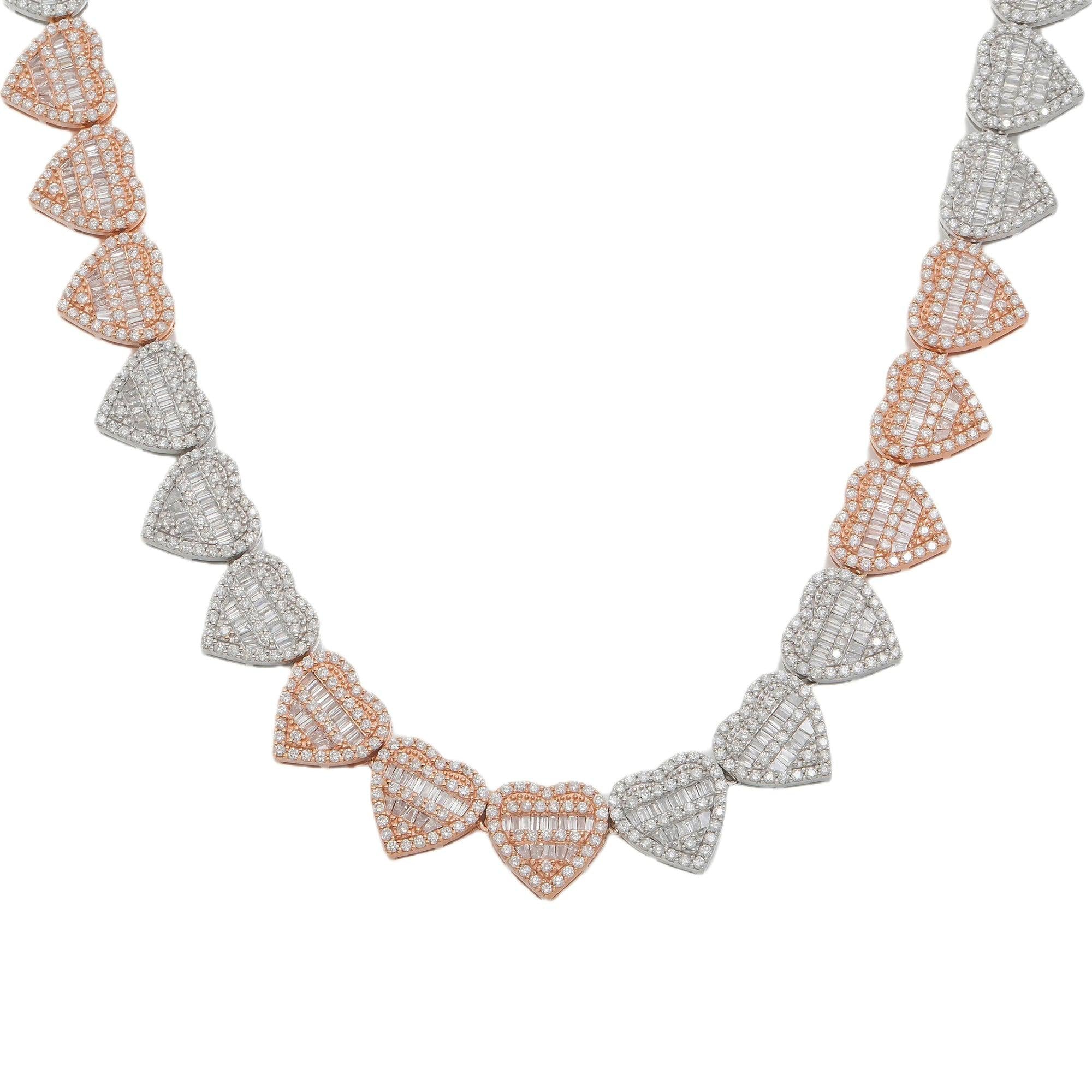 10K GOLD HEART BAGUETTE DIAMOND TWO TONE CHAIN 14.06 CT