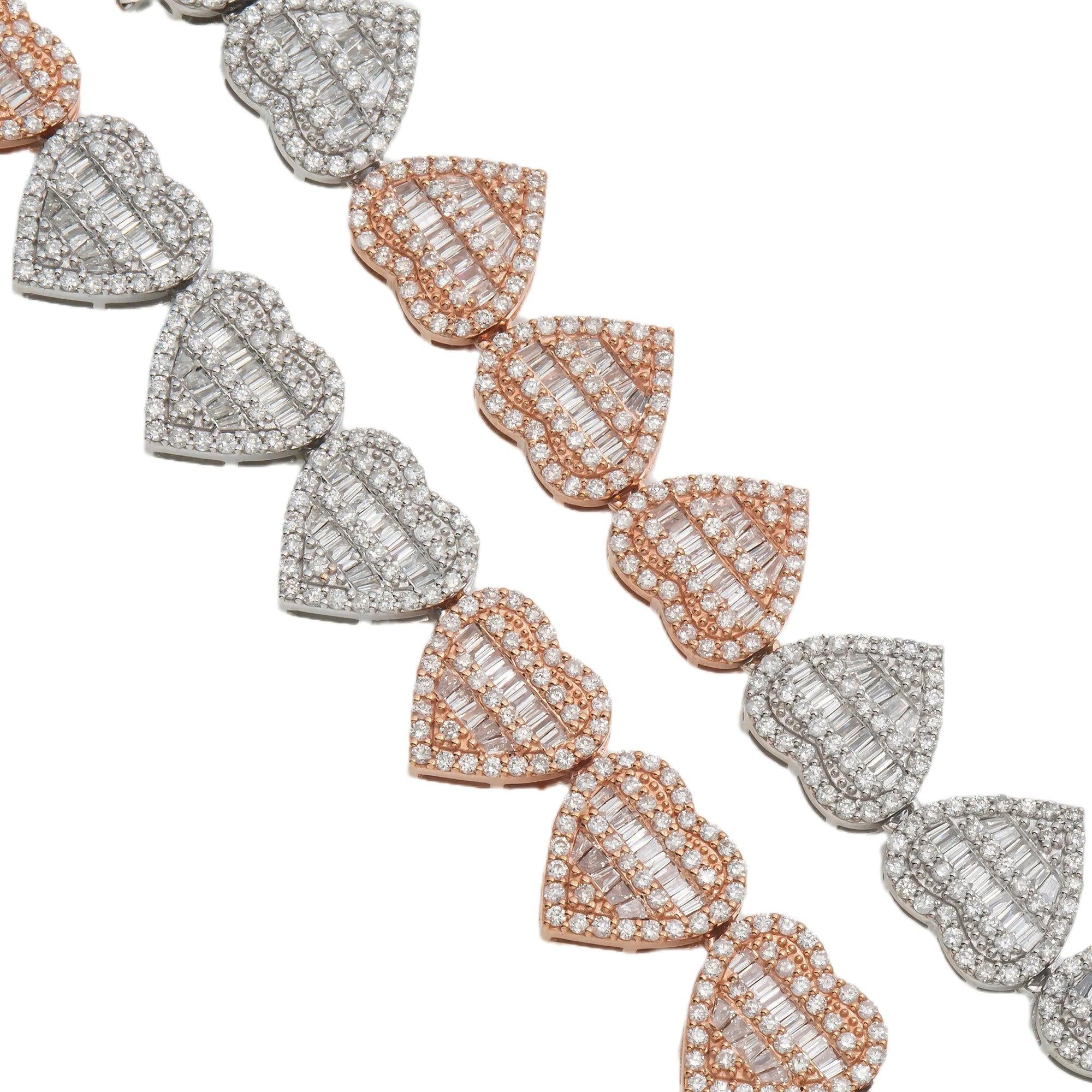 10K GOLD HEART BAGUETTE DIAMOND TWO TONE CHAIN 14.06 CT