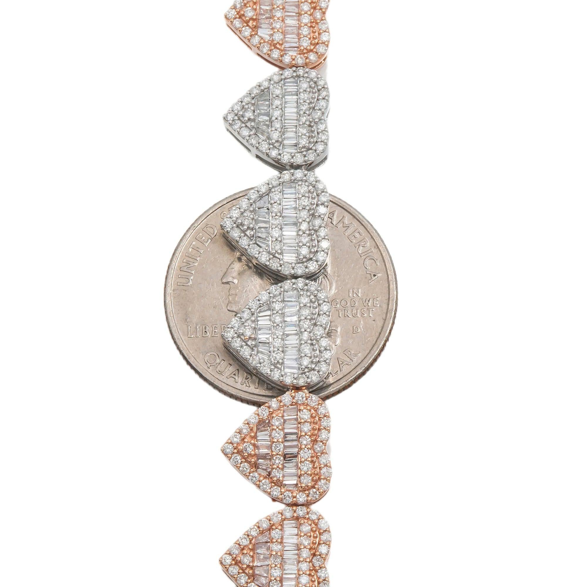 10K GOLD HEART BAGUETTE DIAMOND TWO TONE CHAIN 14.06 CT