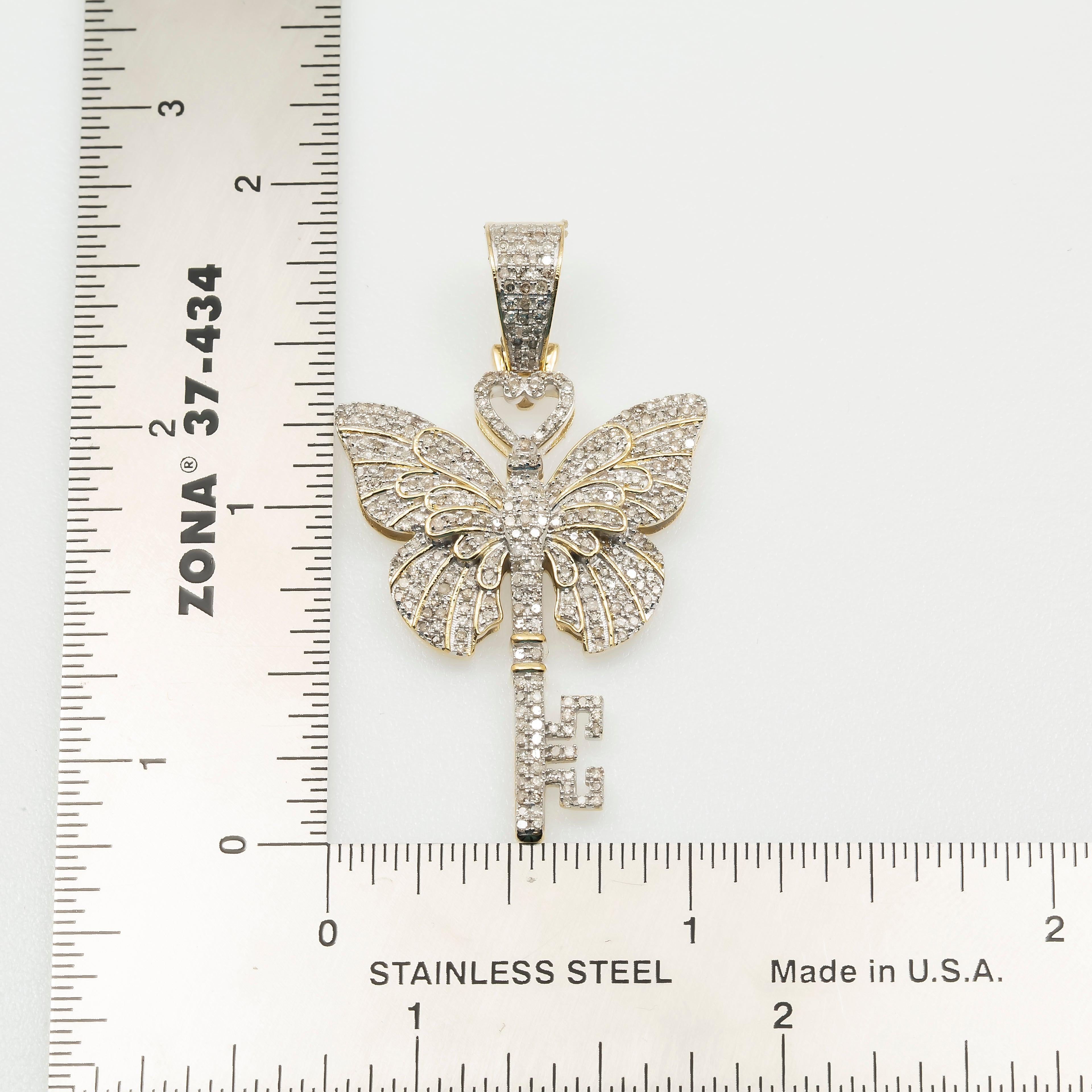 10K GOLD DIAMOND BUTTERFLY KEY PENDANT 0.97 CT
