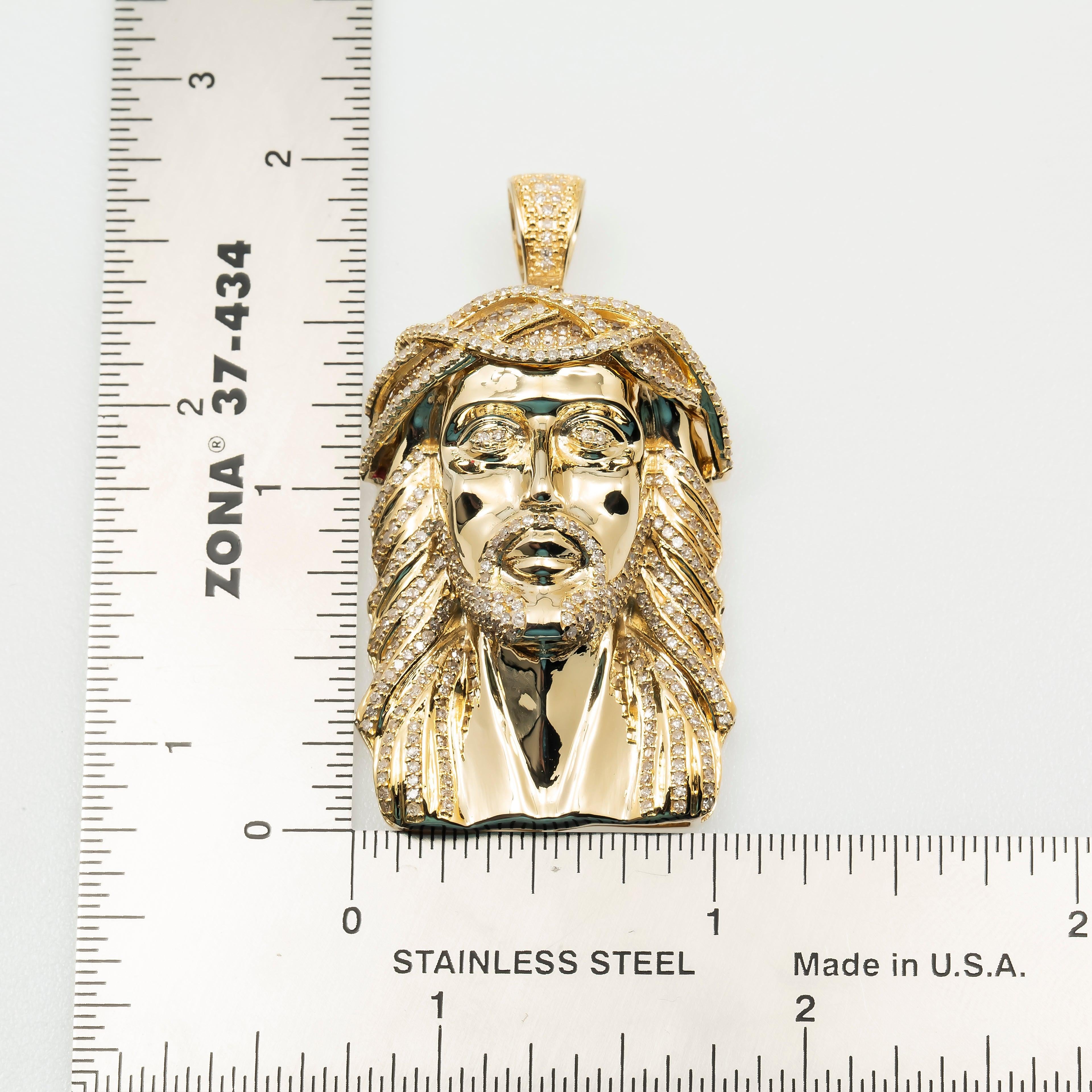 14K GOLD DIAMOND JESUS HEAD WITH CROWN OF THORNS PENDANT 2.27 CT