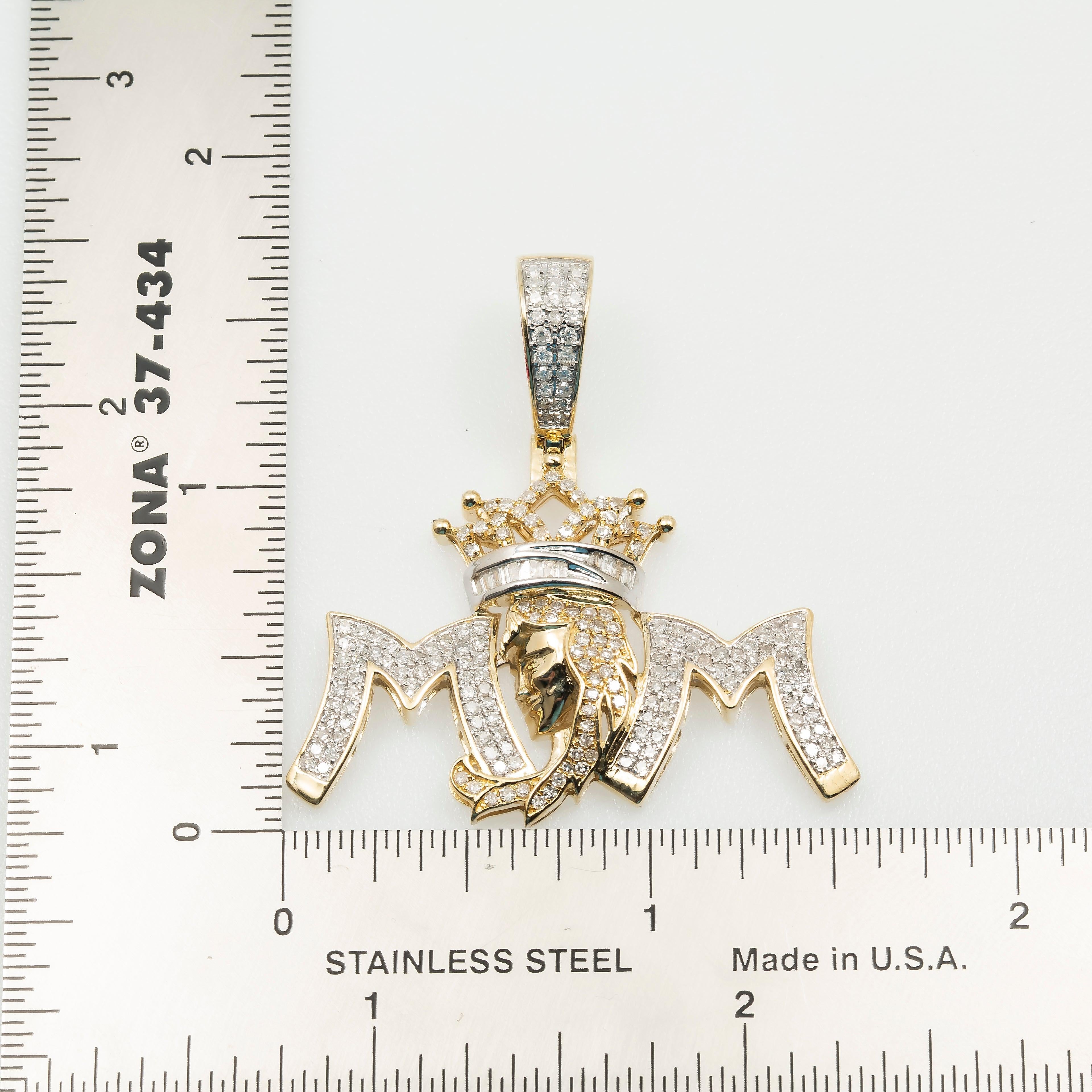 14K GOLD TWO-TONE DIAMOND MOM WITH CROWN PENDANT 1.15 CT