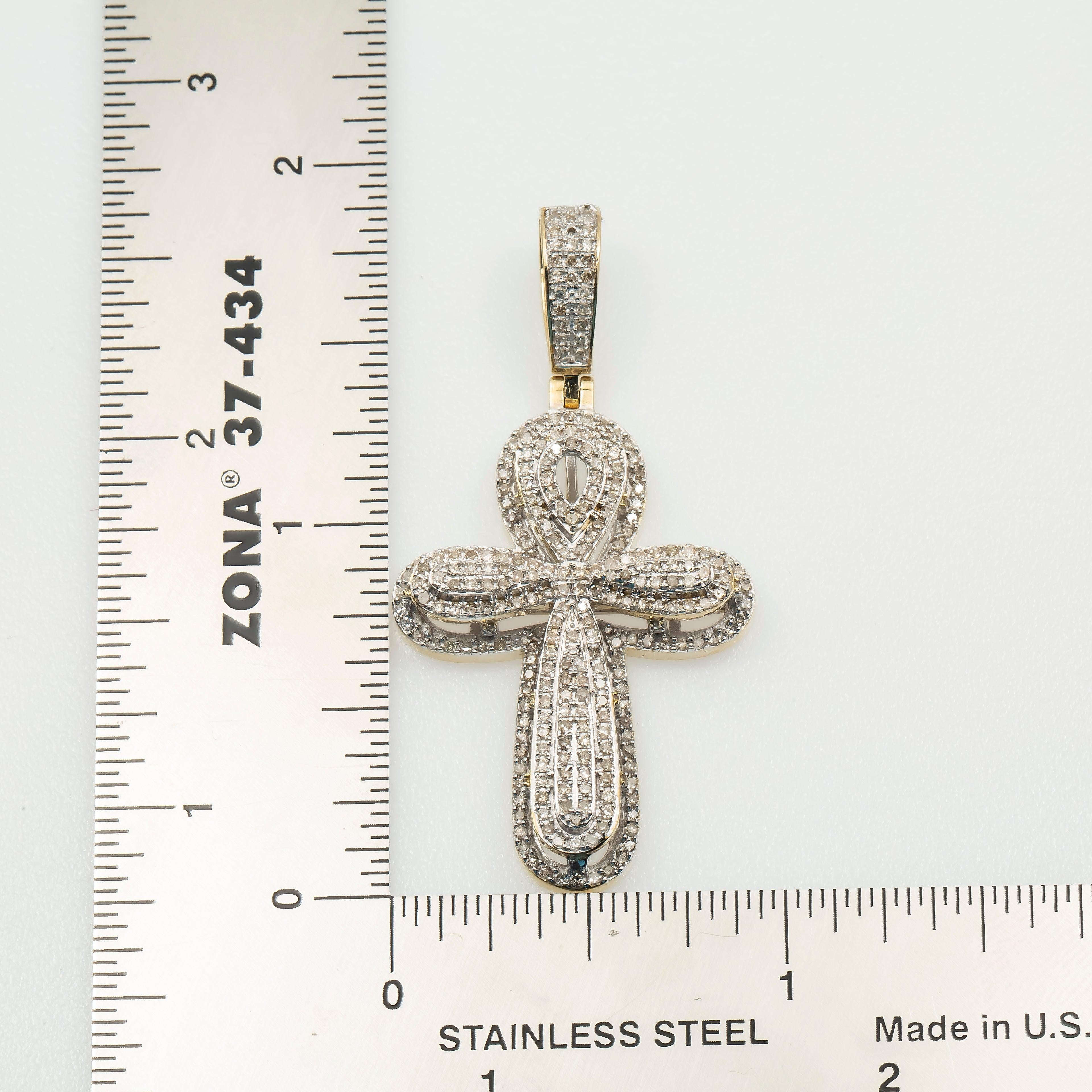 10K GOLD DIAMOND ROUNDED CROSS PENDANT 0.97 CT