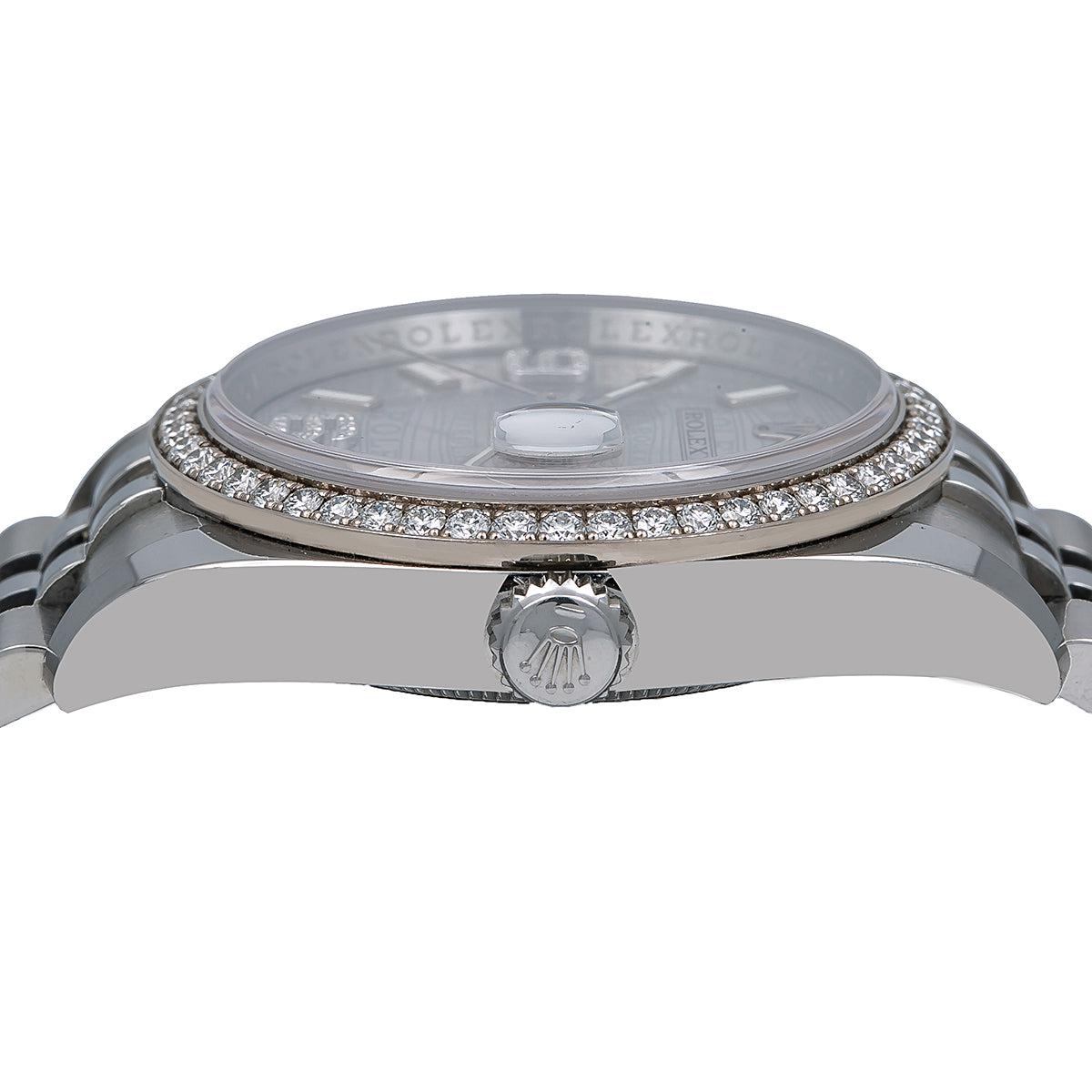 Rolex Datejust Diamond Watch, 116244 36mm, Rhodium Waves With Diamonds With Stainless Steel Jubilee Bracelet