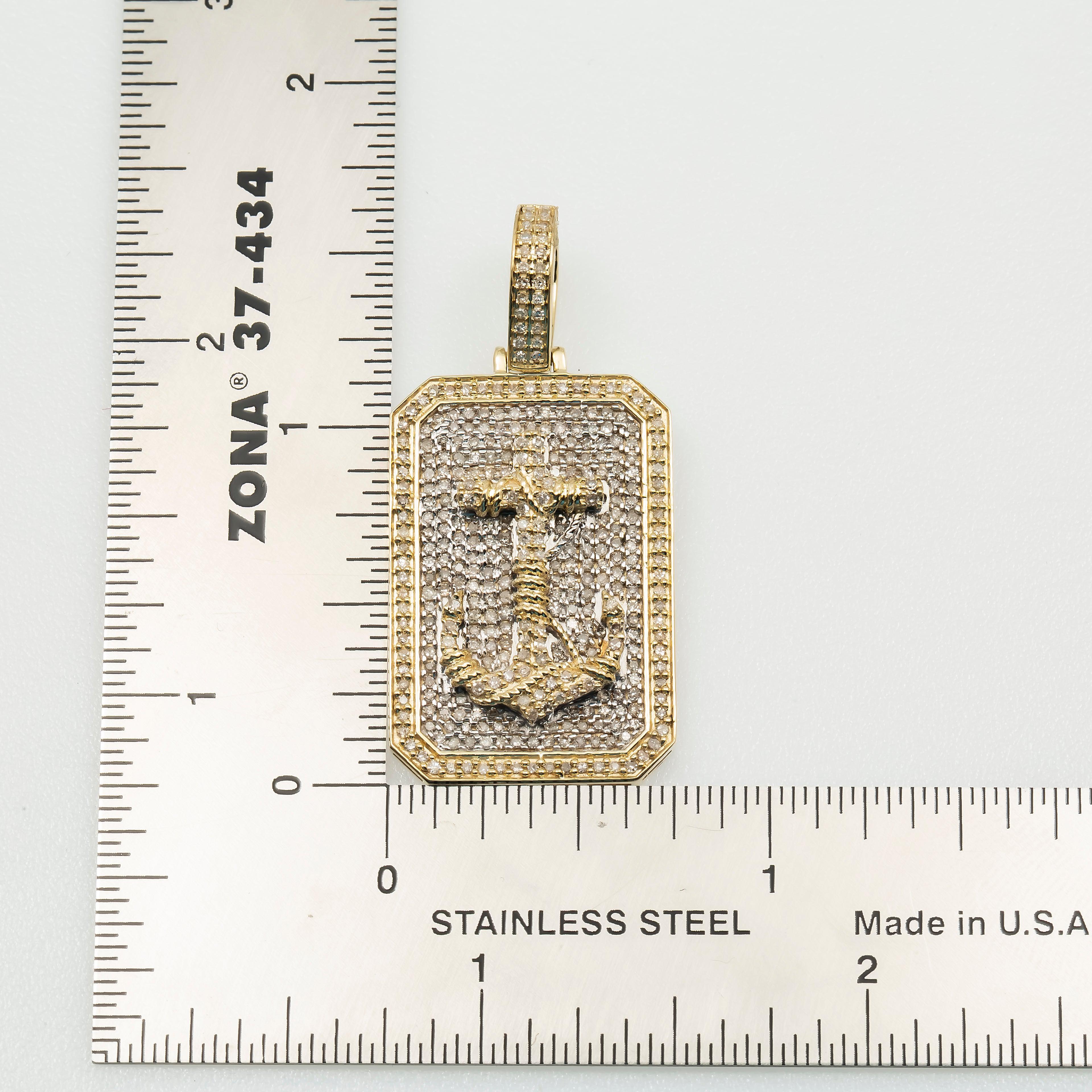 10K GOLD TWO-TONE DIAMOND ANCHOR DOG TAG PENDANT 1.10 CT