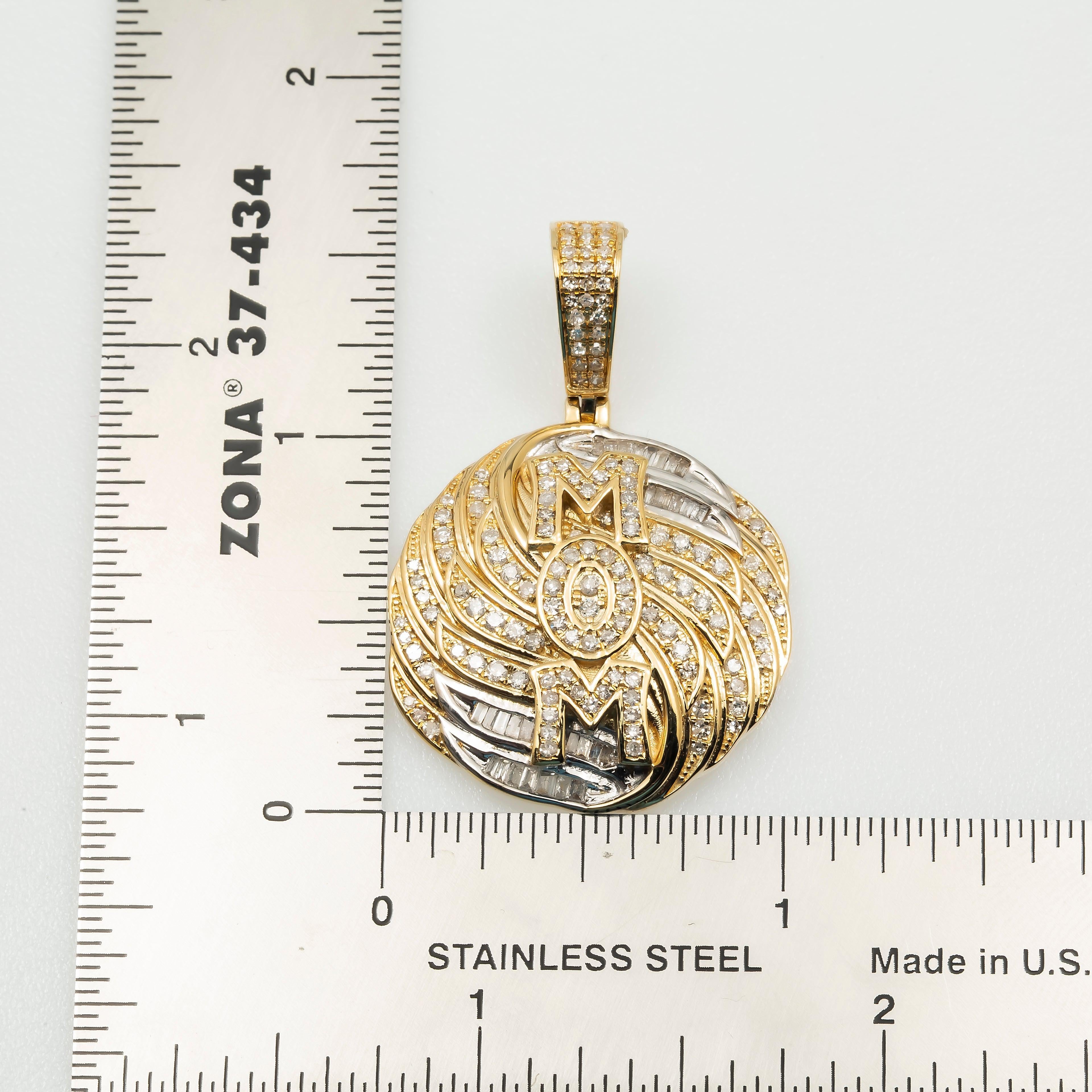 14K GOLD TWO-TONE DIAMOND MOM CIRCLE SHAPE PENDANT 1.00 CT