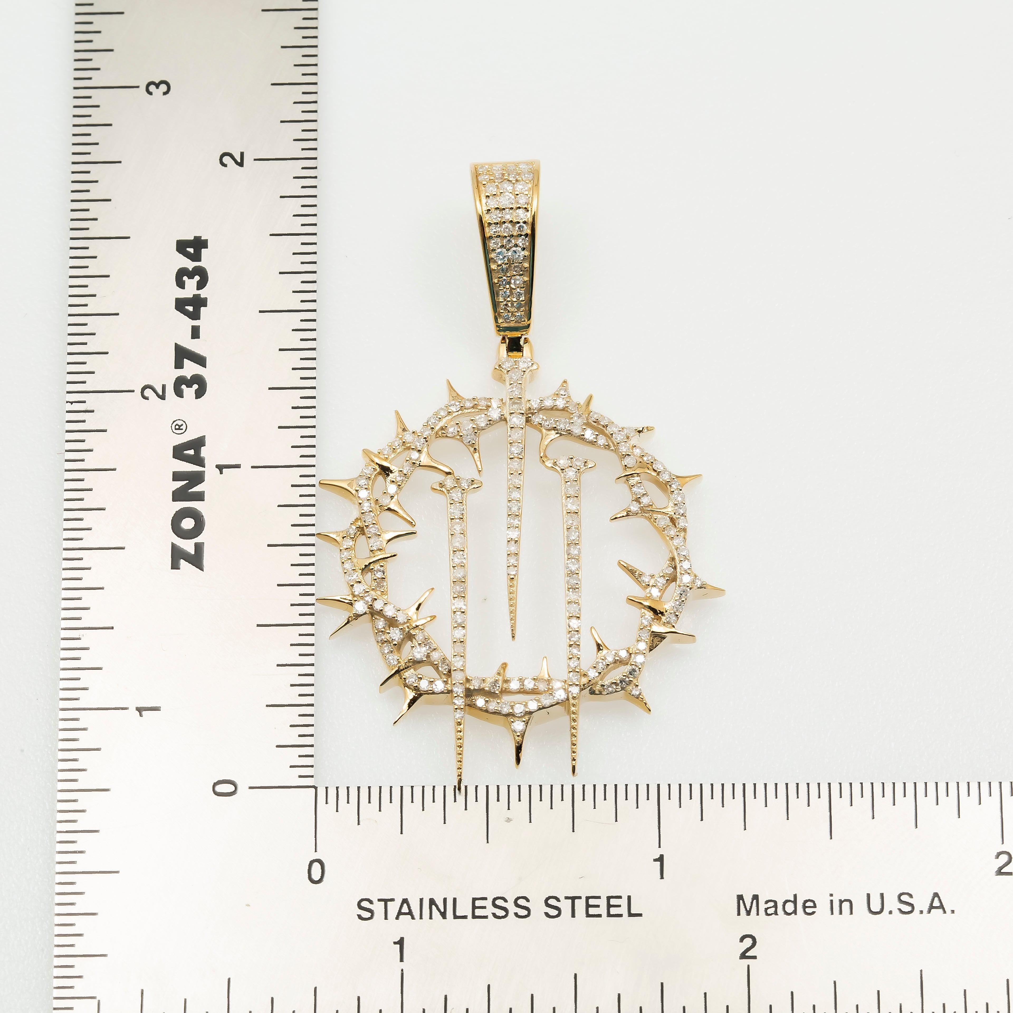 14K GOLD DIAMOND BARBED WIRE AND NAILS PENDANT 0.88 CT