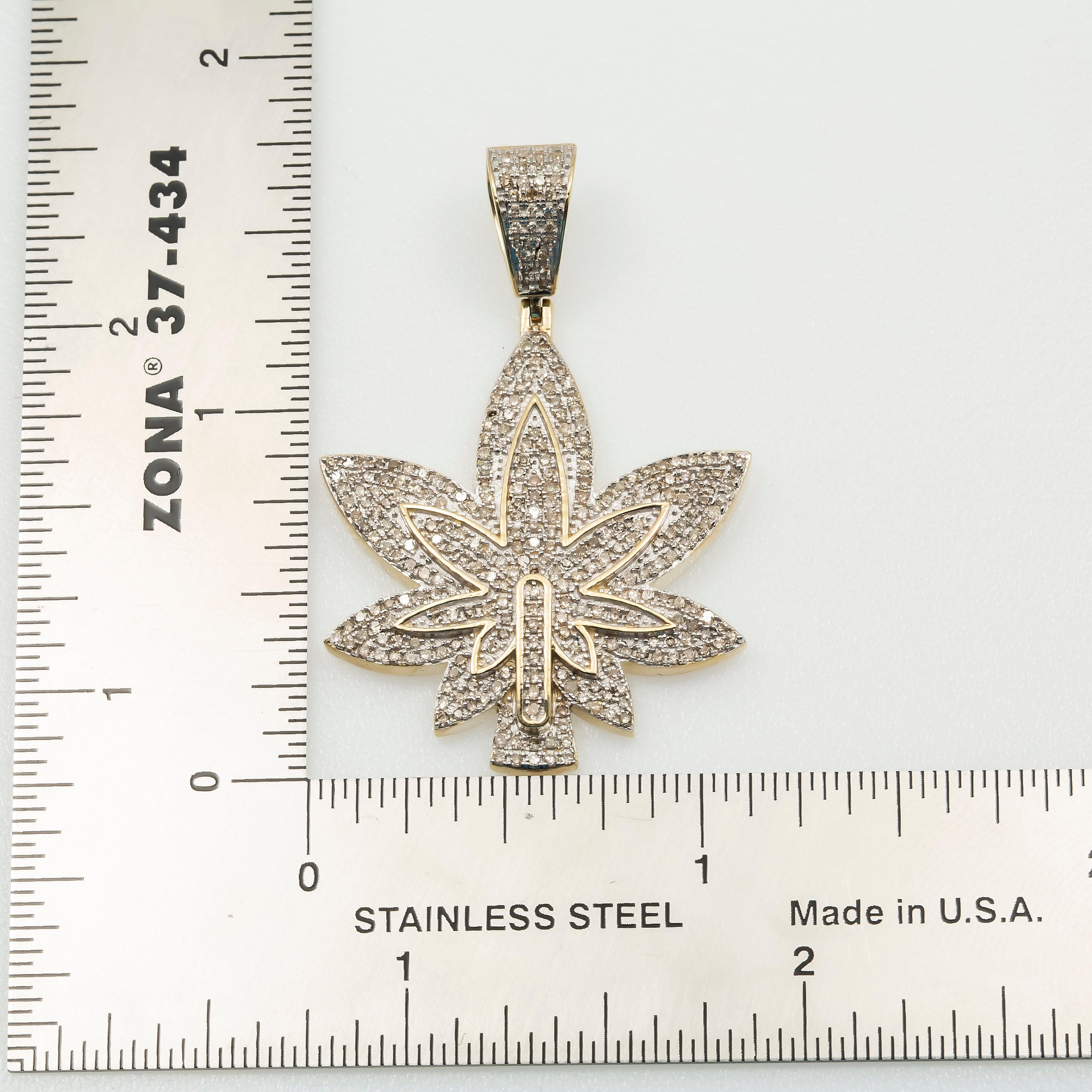10K GOLD DIAMOND 3D CANNABIS LEAF PENDANT 1.06 CT