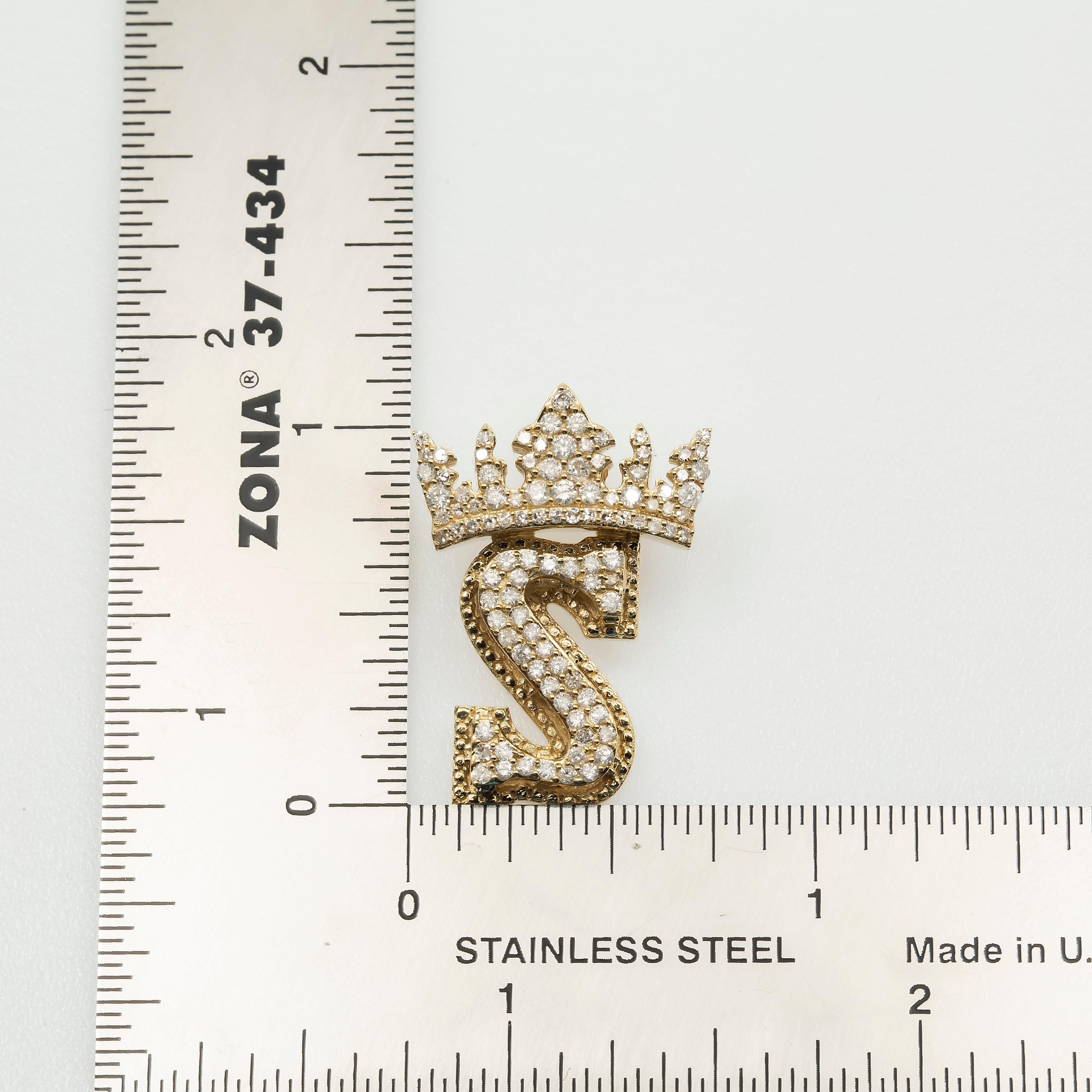 14K GOLD DIAMOND INITIAL LETTER S WITH CROWN PENDANT 0.70 CT