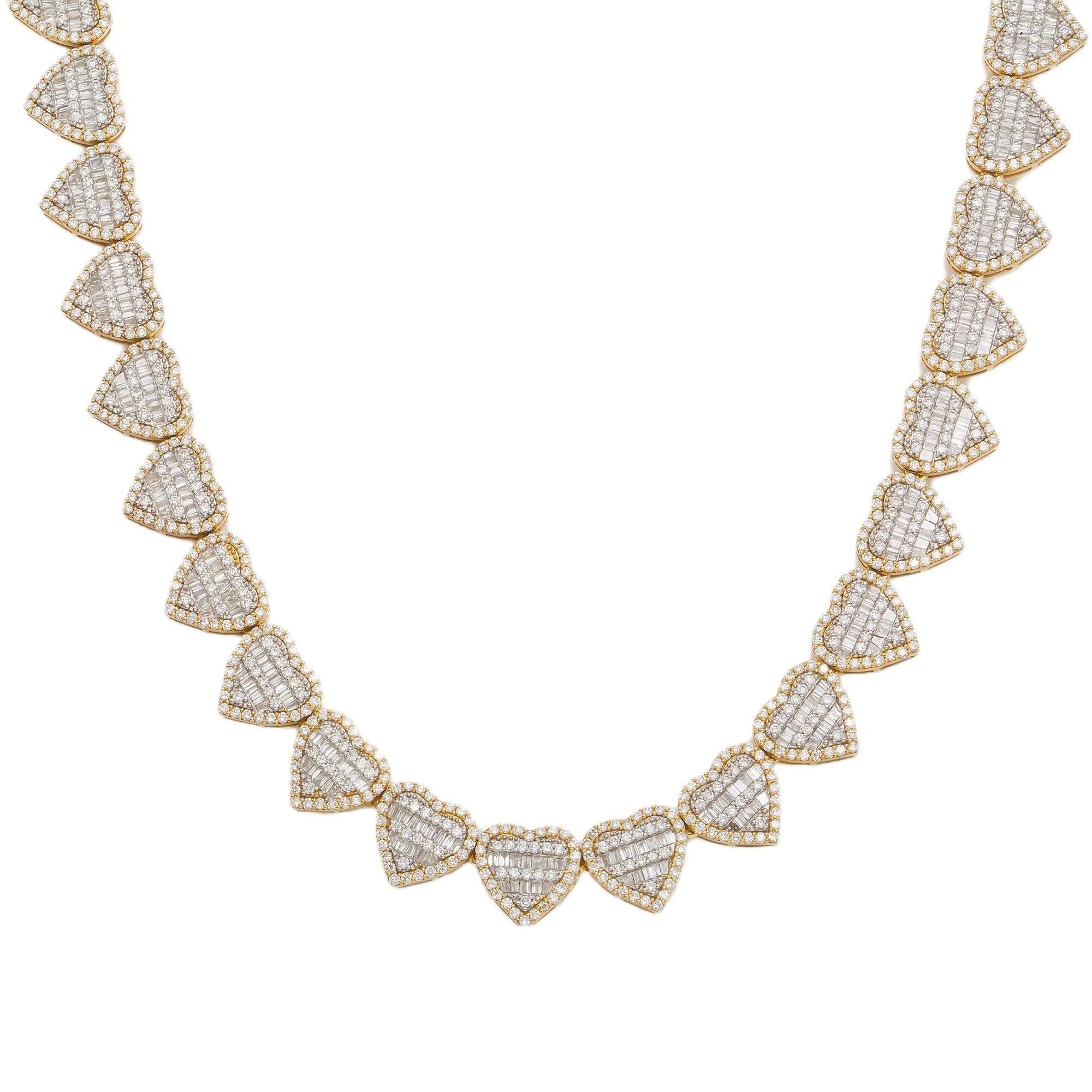 10K GOLD HEART BAGUETTE DIAMOND CHAIN 17.87 CT