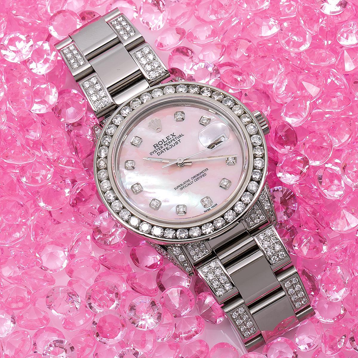 Rolex Datejust Diamond Watch, 16014 36mm, Pink Diamond Dial With 5.75 CT Diamonds
