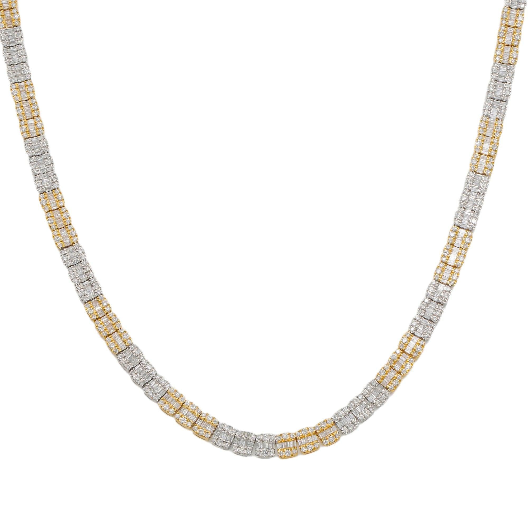10K GOLD TWO TONE BAGUETTE DIAMOND CHAIN 9.93 CT