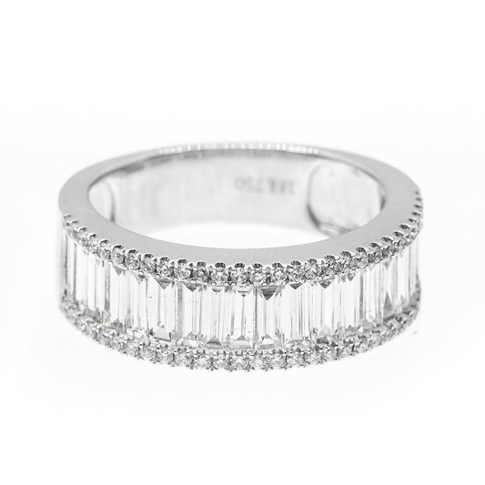 UNISEX 18K WHITE GOLD BAND WITH BAGUETTE AND ROUND CUT DIAMONDS 1.85CT