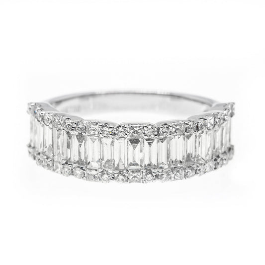 UNISEX 18K WHITE GOLD BAND WITH BAGUETTE AND ROUND CUT DIAMONDS 1.51CT